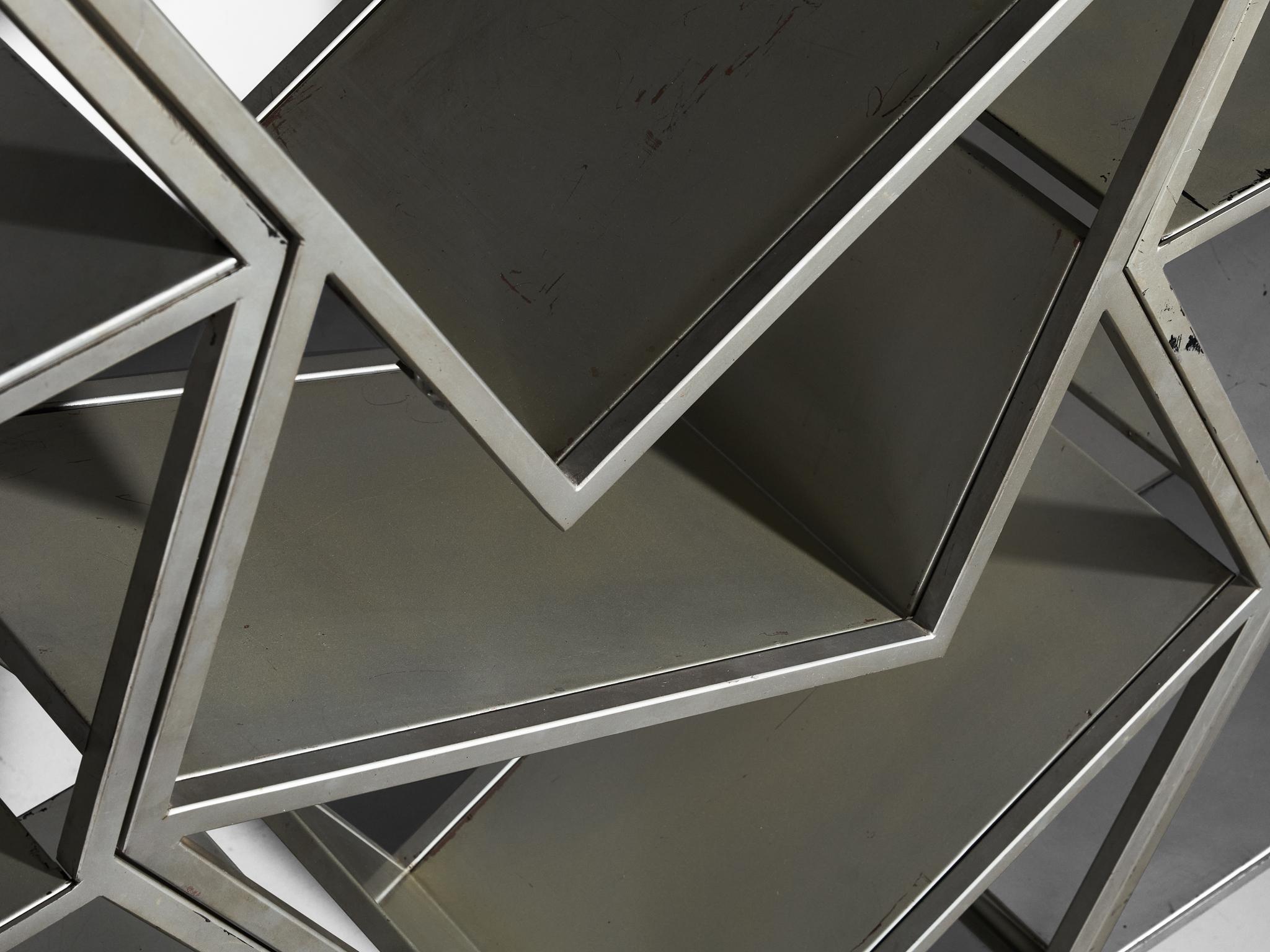 Italiano Post Modern Sculptural Asymmetrical Open Bookcase Room Divider in Steel in vendita
