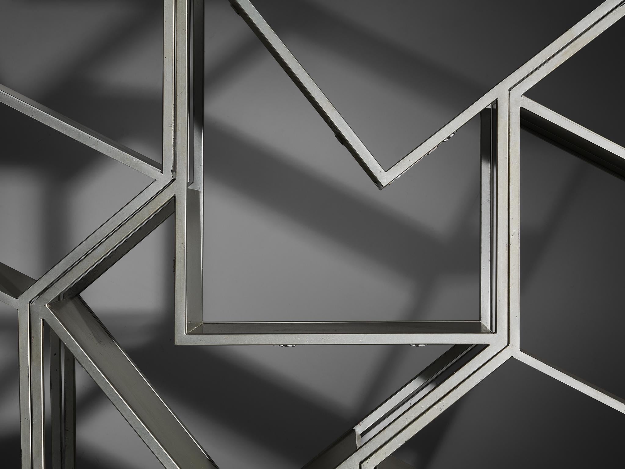 Fine XX secolo Post Modern Sculptural Asymmetrical Open Bookcase Room Divider in Steel in vendita
