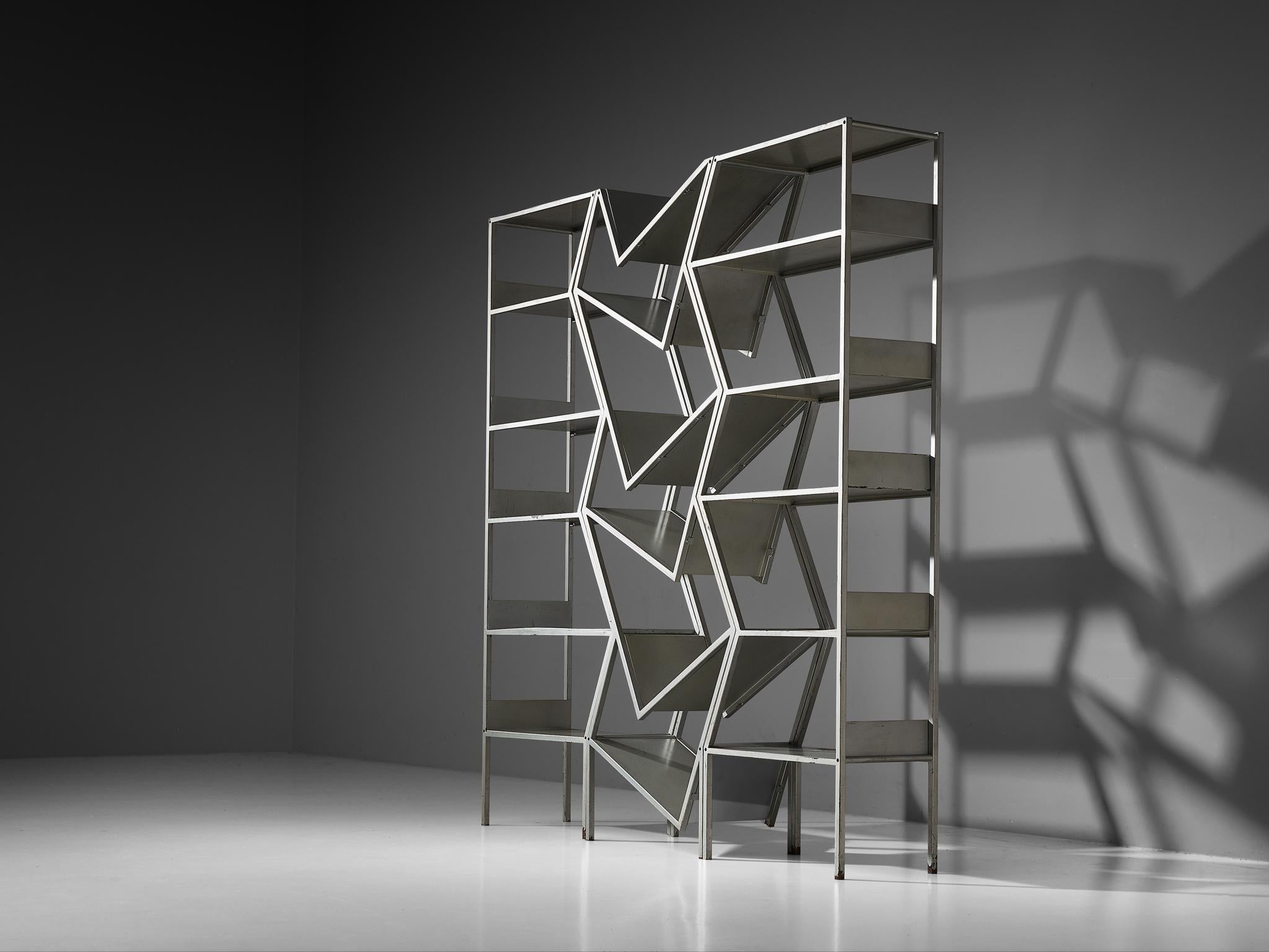 Acciaio Post Modern Sculptural Asymmetrical Open Bookcase Room Divider in Steel in vendita