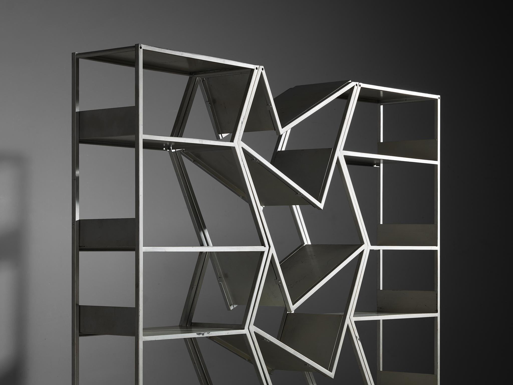 Post Modern Sculptural Asymmetrical Open Bookcase Room Divider in Steel in vendita 1