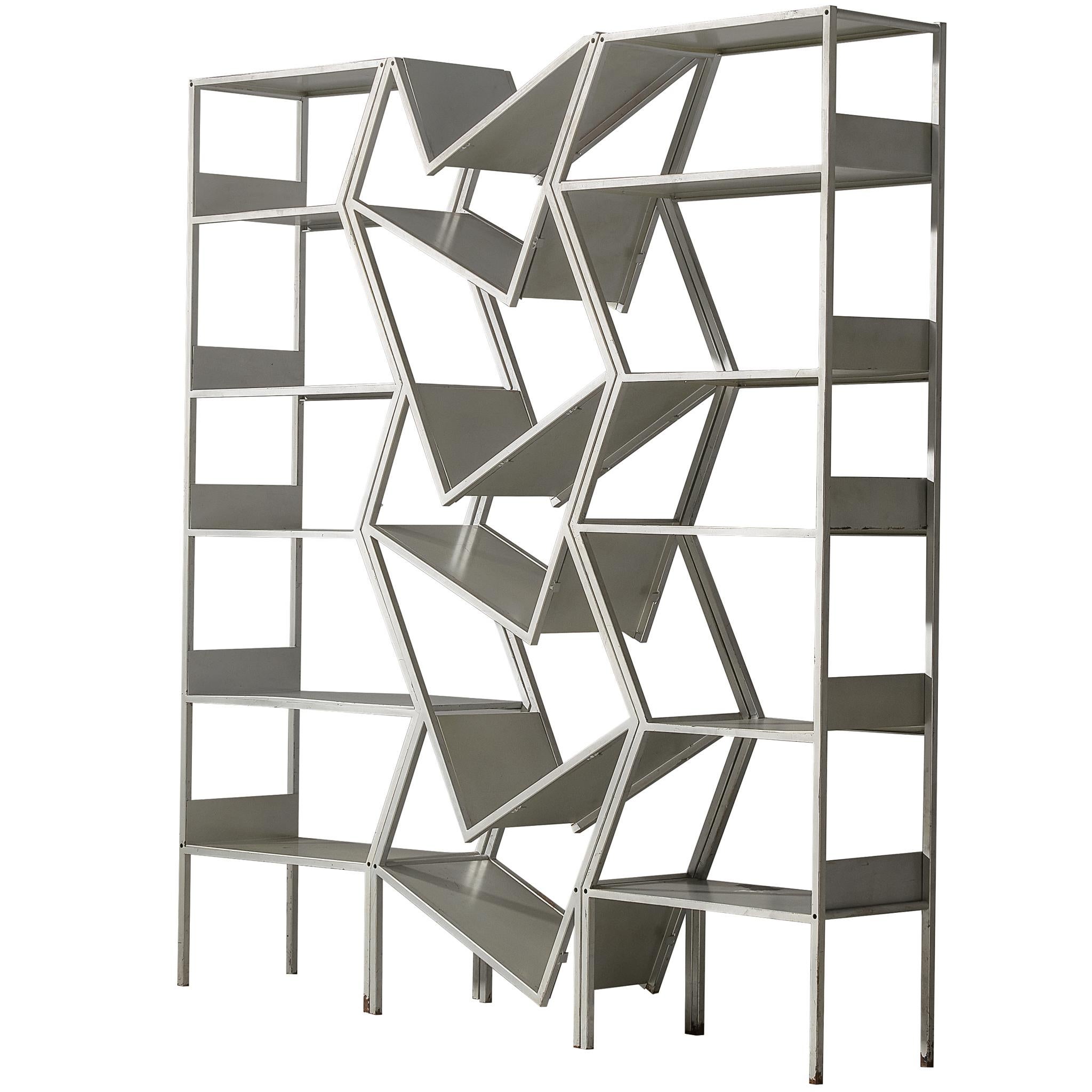 Post Modern Sculptural Asymmetrical Open Bookcase Room Divider in Steel in vendita