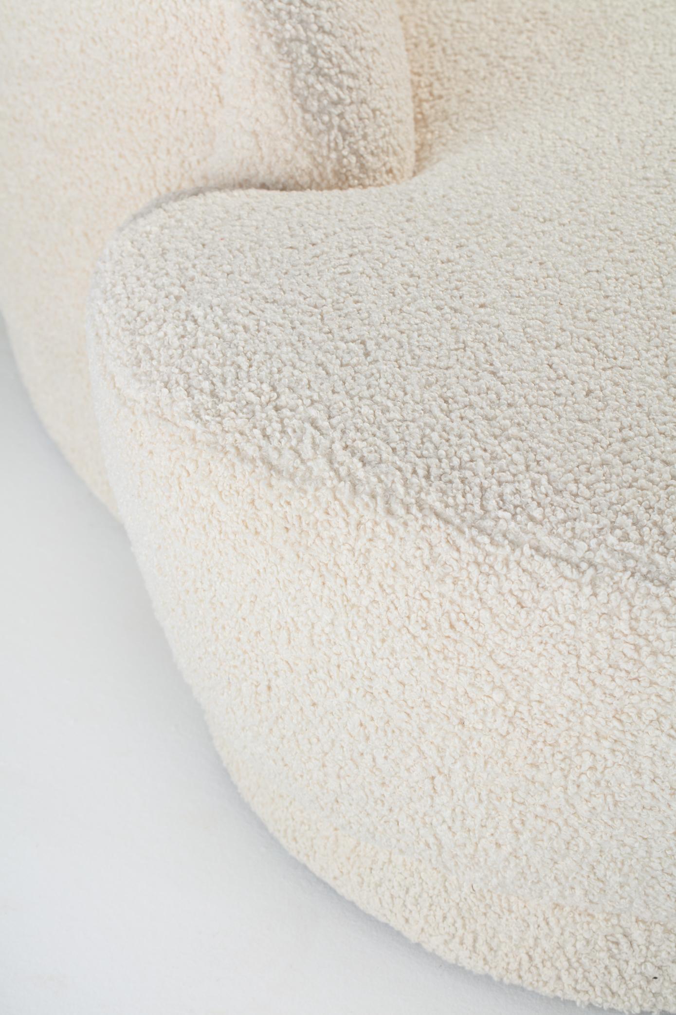 Post Modern Sculptural Cloud Sofa Newly Upholstered in Soft Ivory White Bouclé 8