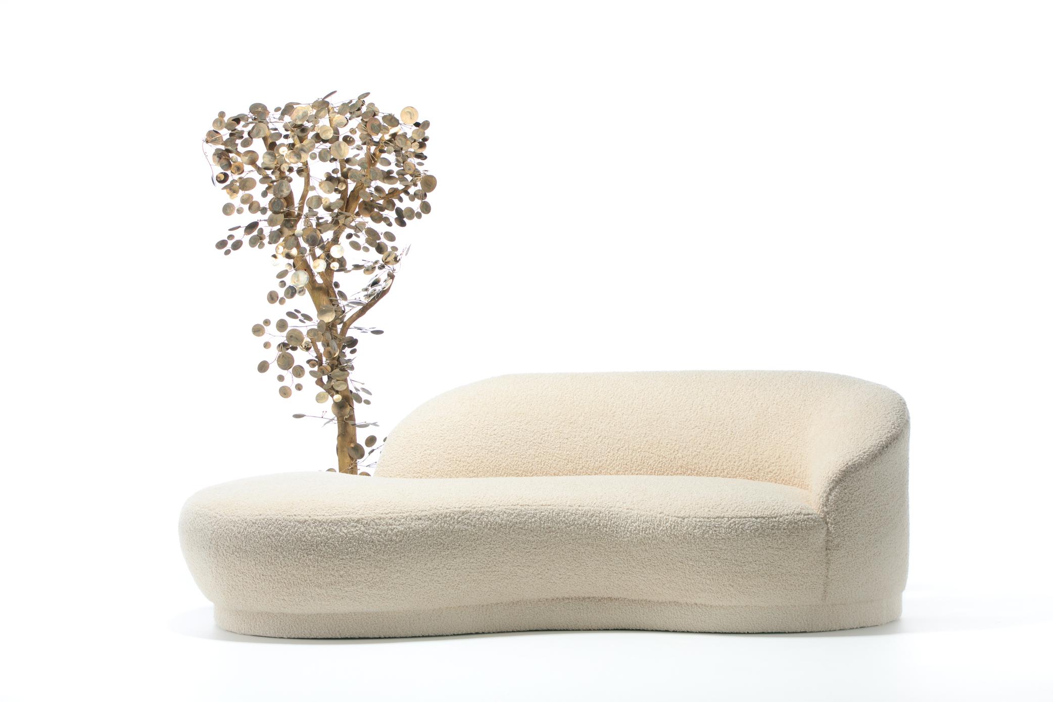 Floating cloud sofa attributed to Directional features a curved form reminiscent of Vladimir Kagan Post Modern designs and creates the illusion of a cloud floating in a room. Furniture that's art. The look is clean, modern and even futuristic. This