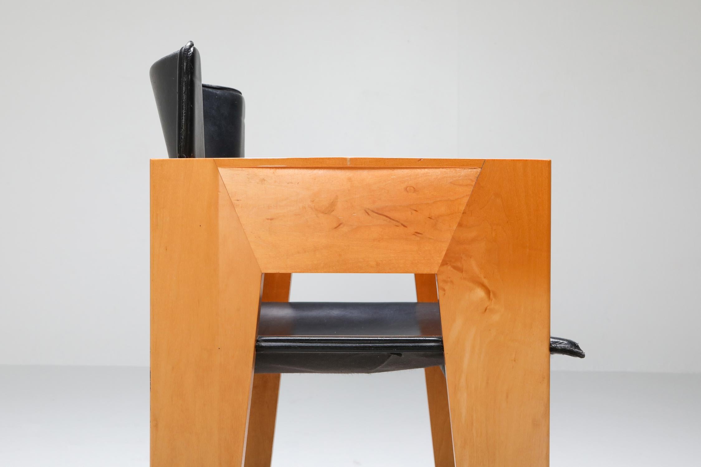 Arco Sculptural Leather and Wood Chairs 6