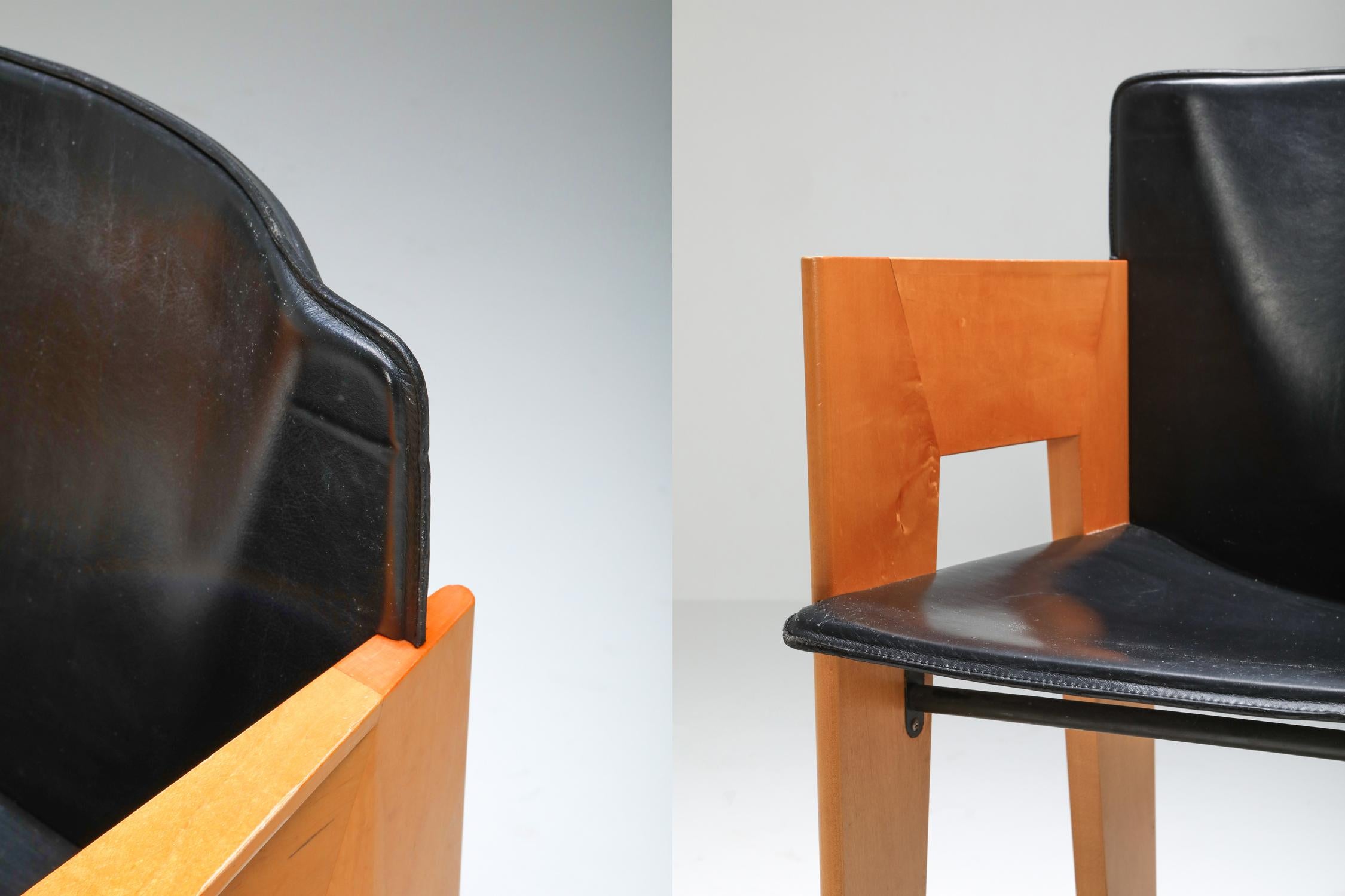 Arco Sculptural Leather and Wood Chairs 7