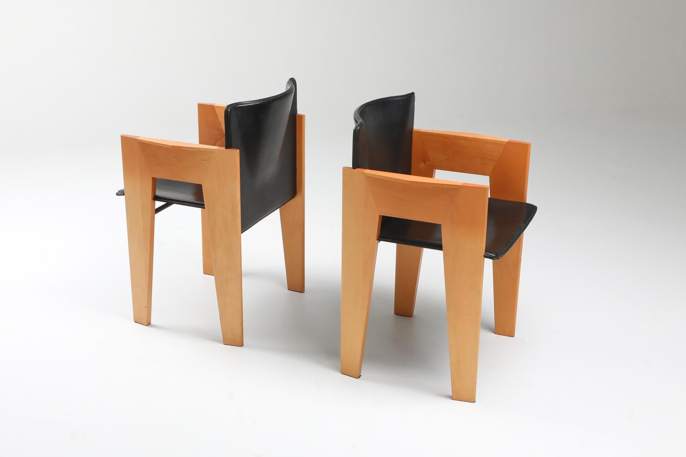 Arco Sculptural Leather and Wood Chairs 1