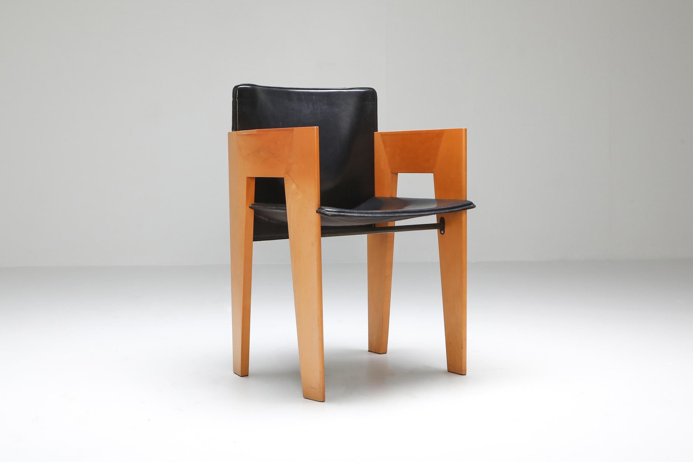Arco Sculptural Leather and Wood Chairs 2