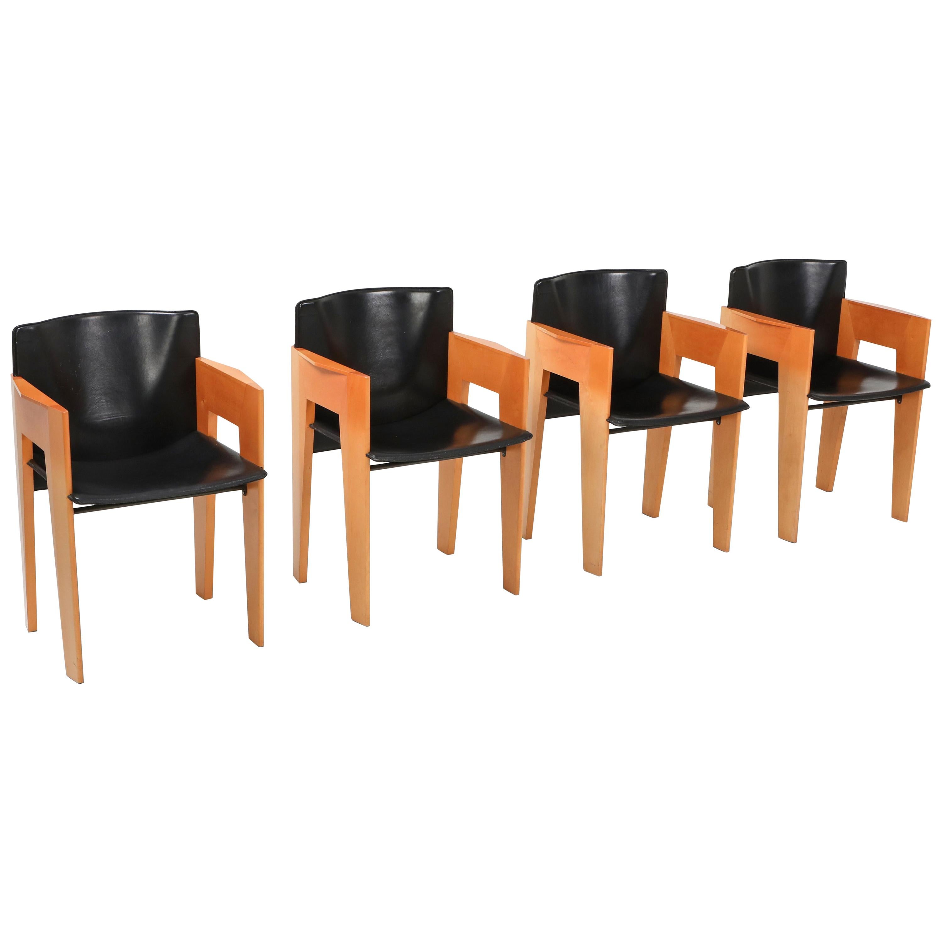 Arco Sculptural Leather and Wood Chairs