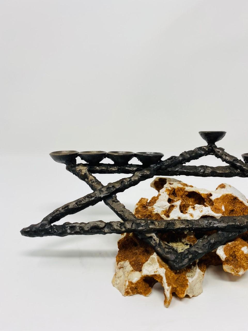 Post Modern Sculptural Natural Stone and Wrought Iron Menorah In Good Condition In San Diego, CA