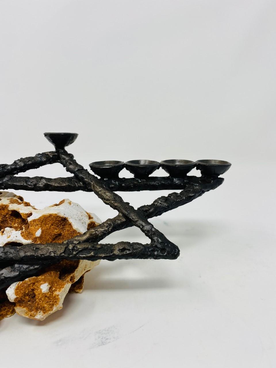 Late 20th Century Post Modern Sculptural Natural Stone and Wrought Iron Menorah