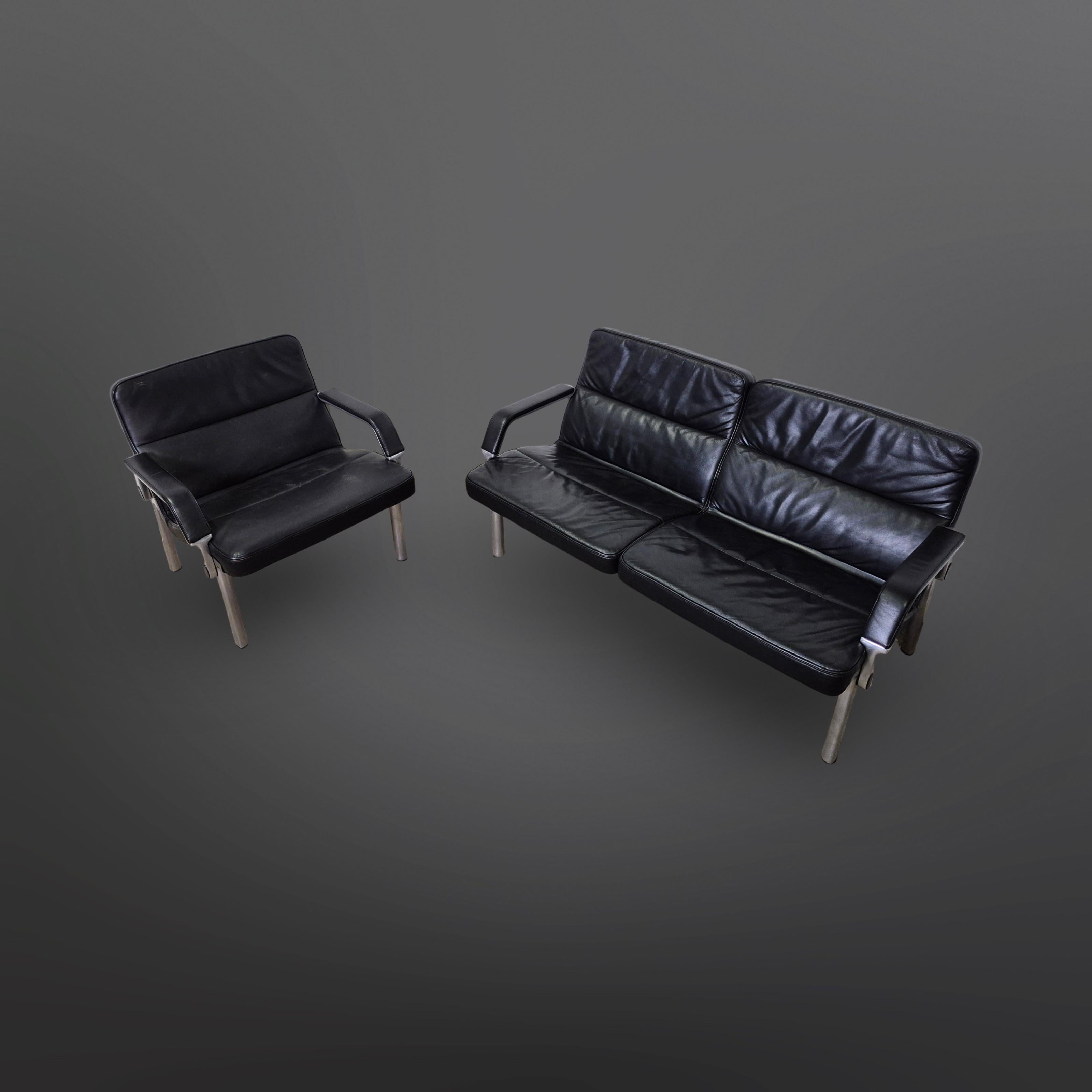 Groupe de sièges post-moderne en métal et cuir, Allemagne 1980 en vente 5