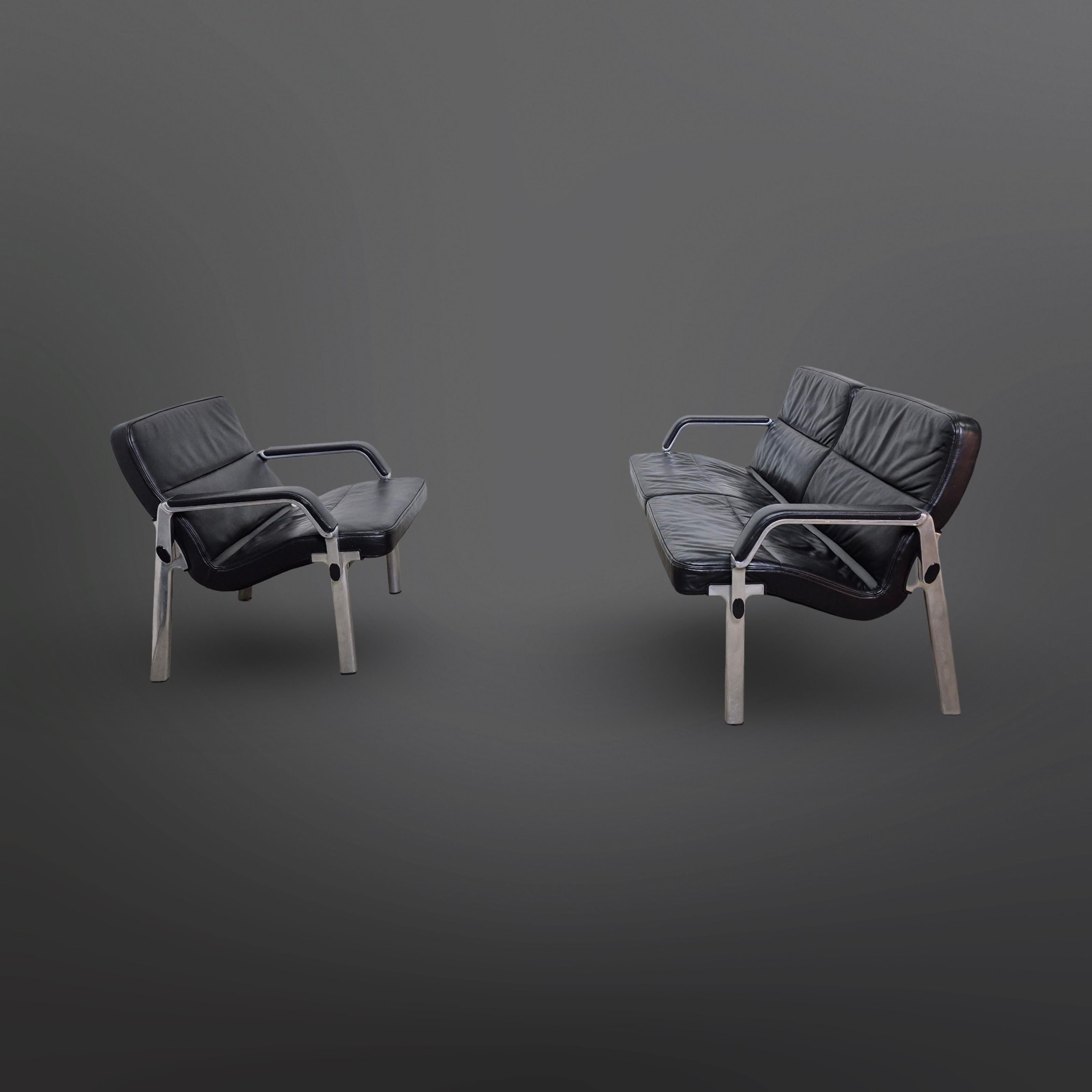 Groupe de sièges post-moderne en métal et cuir, Allemagne 1980 en vente 1