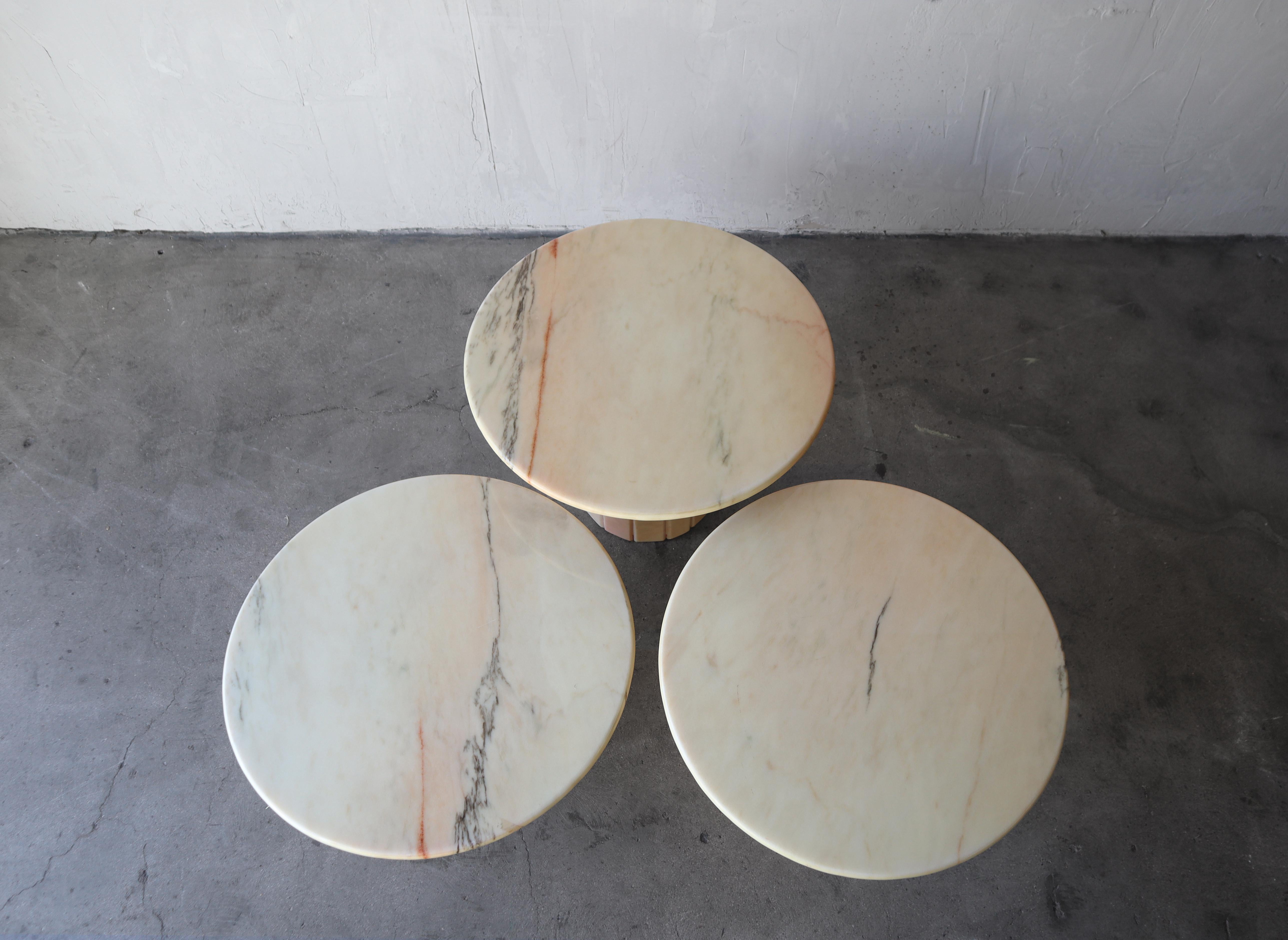 20th Century Post Modern Set of 3 Round Marble Tables
