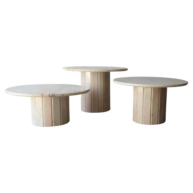 Post Modern Set of 3 Round Marble Tables For Sale