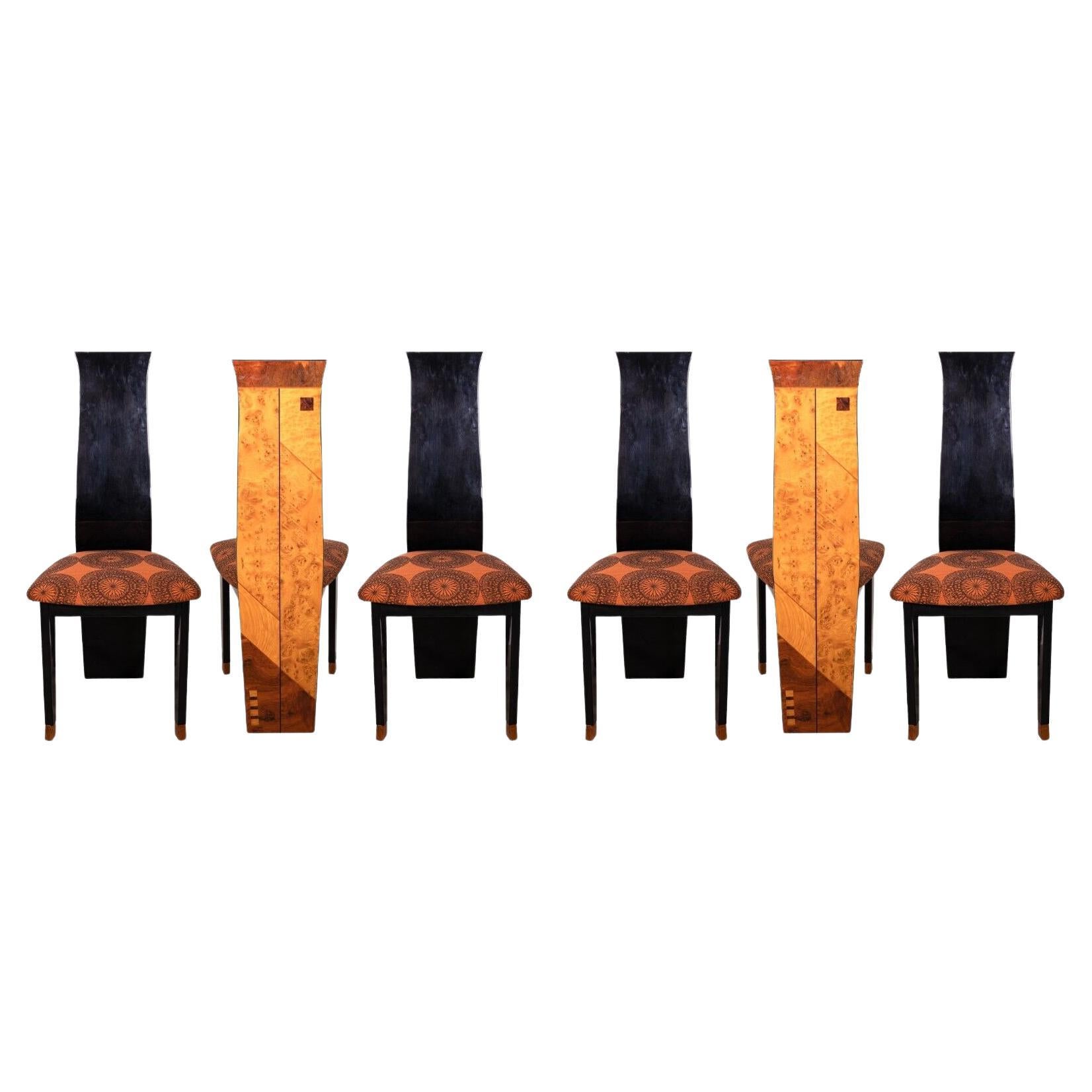 Post Modern Set of 6 Burlwood Dining Chairs by Pietro Constantini, Italy