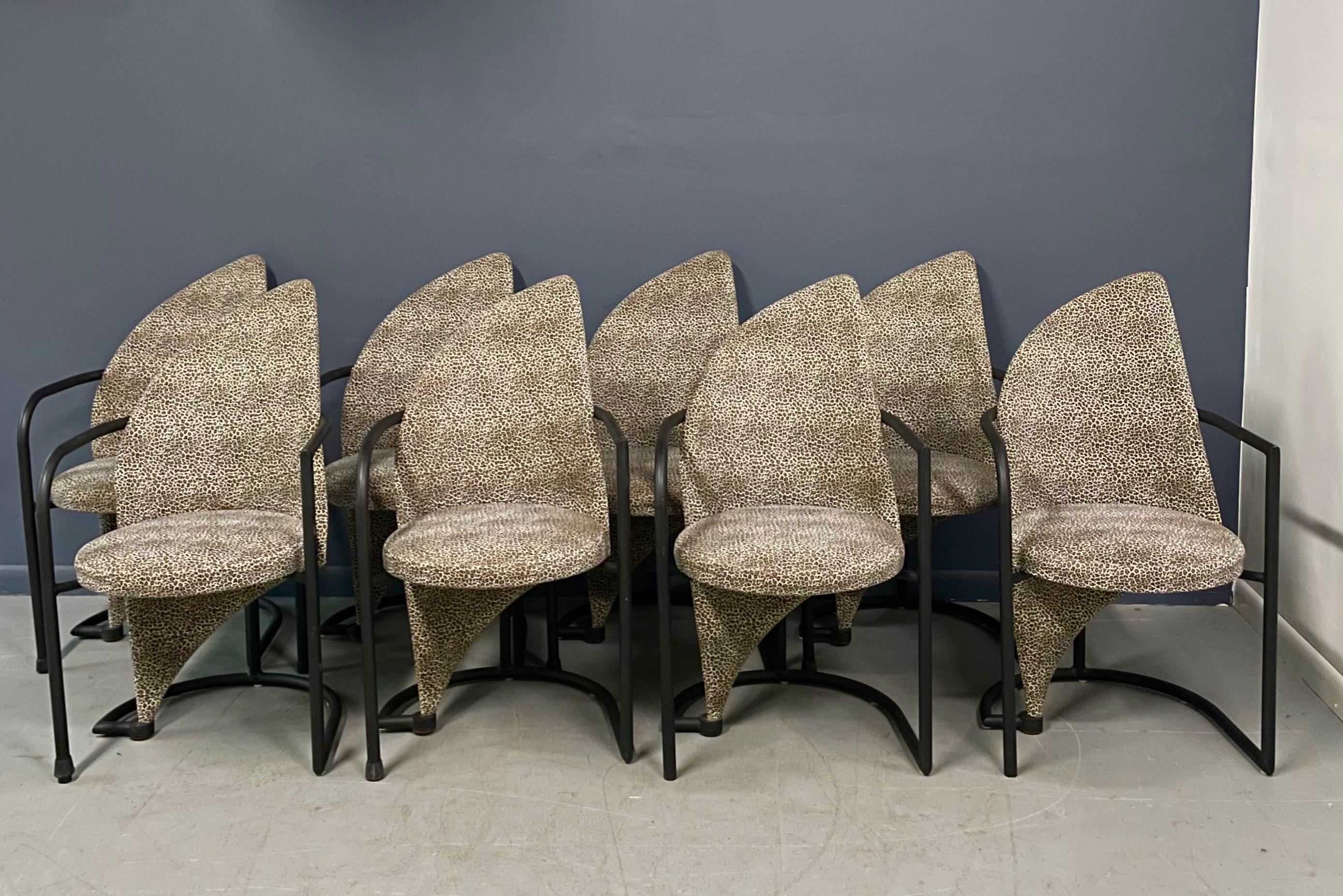 Post-Modern Post Modern Set of Eight Dining Chairs in Iron and Cheetah Print by Cal Style