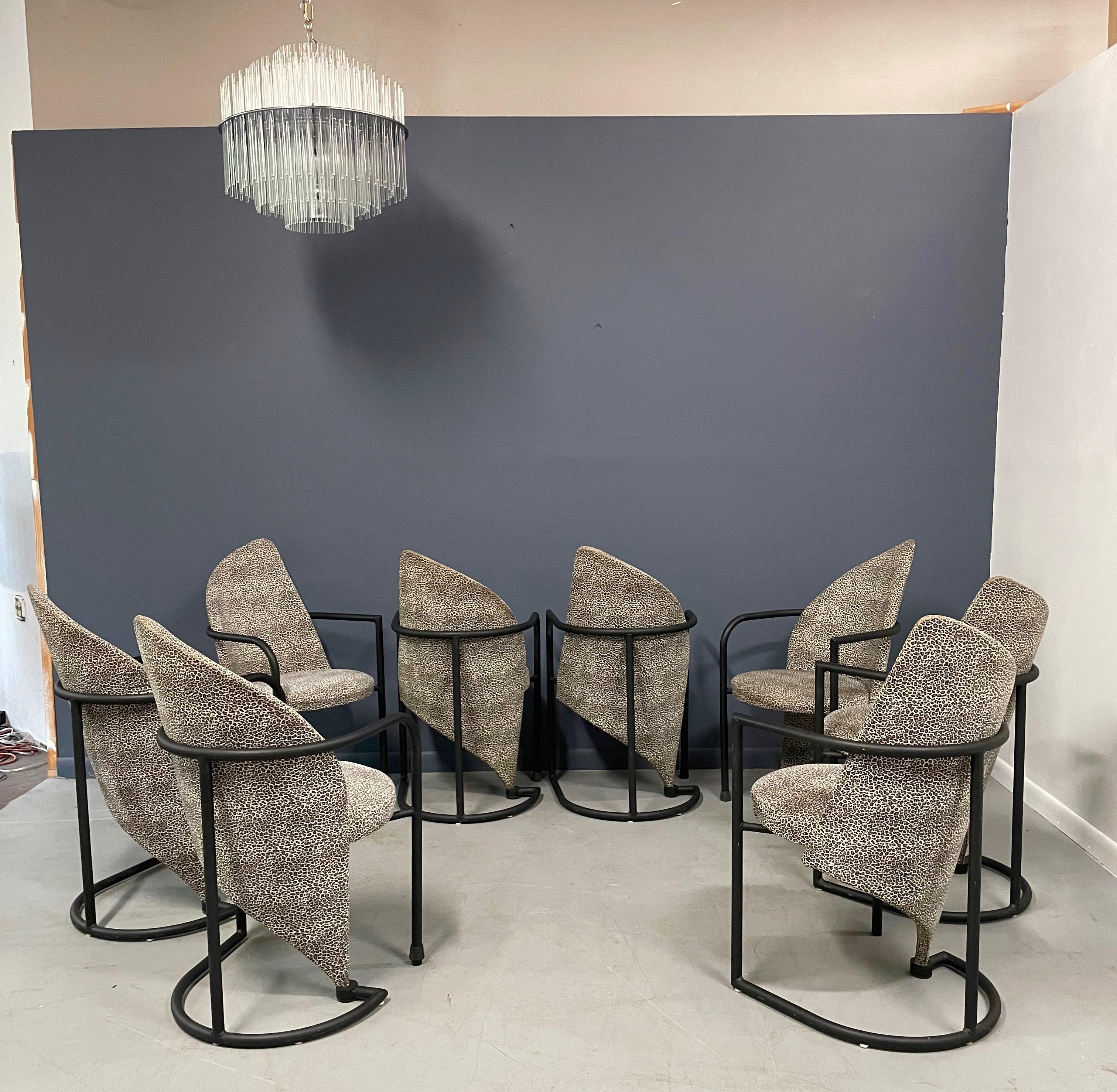 North American Post Modern Set of Eight Dining Chairs in Iron and Cheetah Print by Cal Style