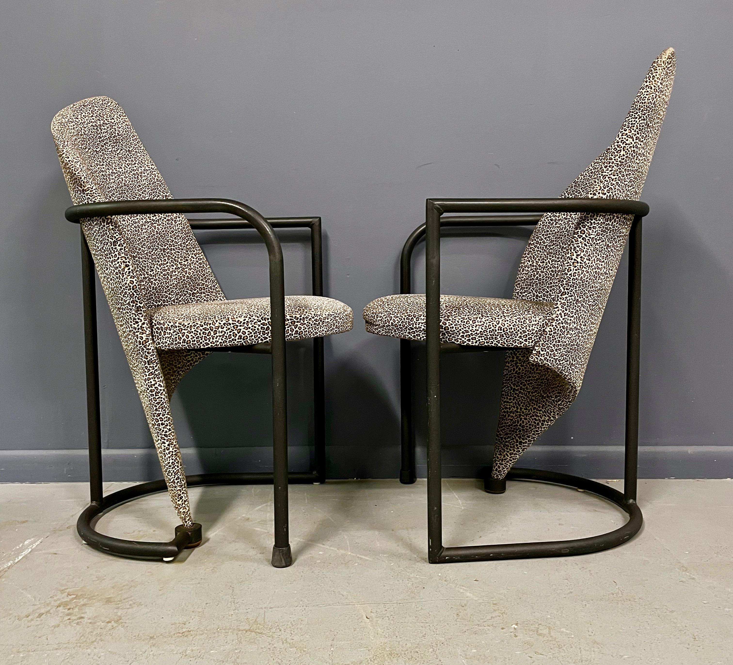20th Century Post Modern Set of Eight Dining Chairs in Iron and Cheetah Print by Cal Style
