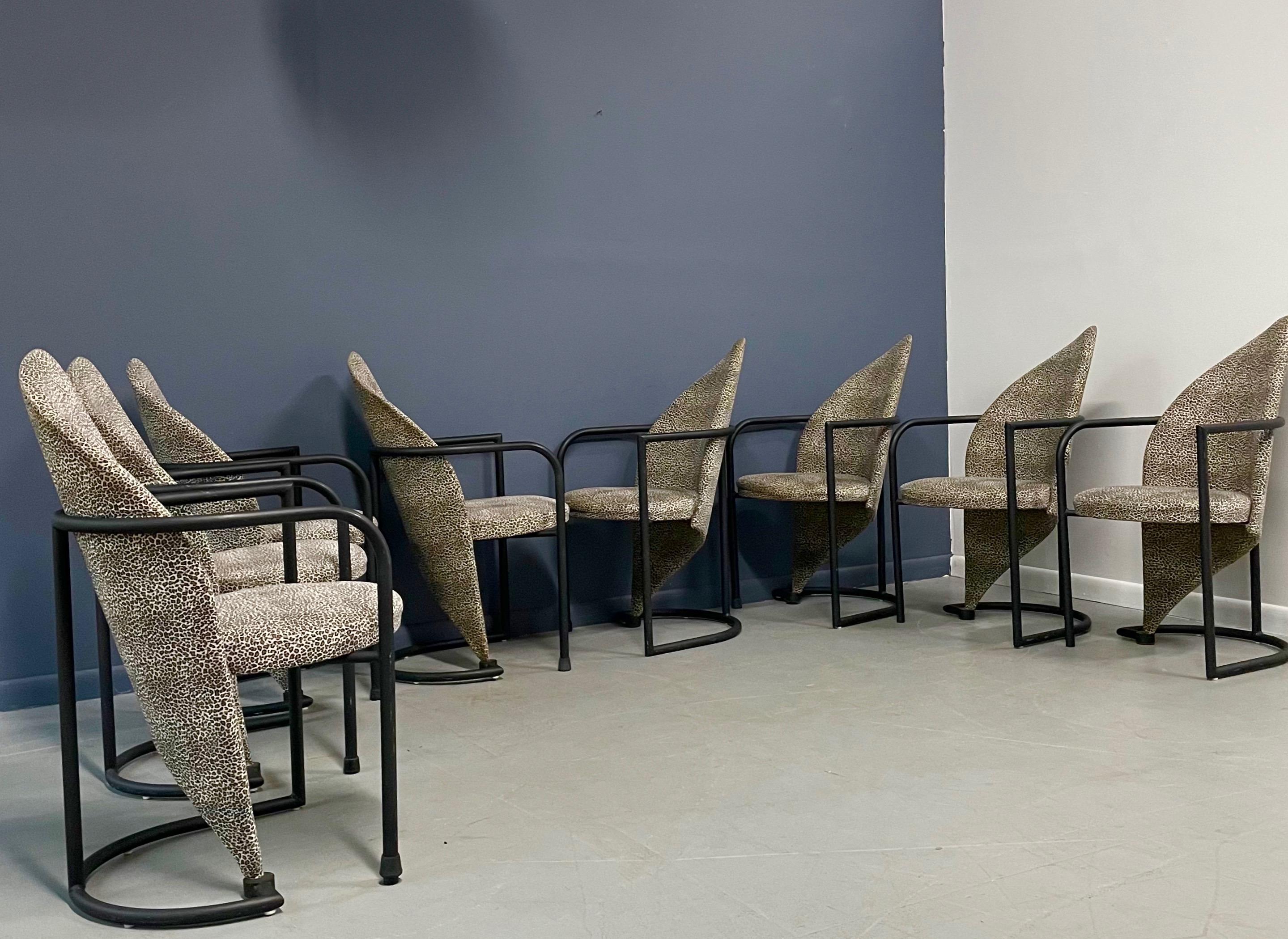 Post Modern Set of Eight Dining Chairs in Iron and Cheetah Print by Cal Style 1