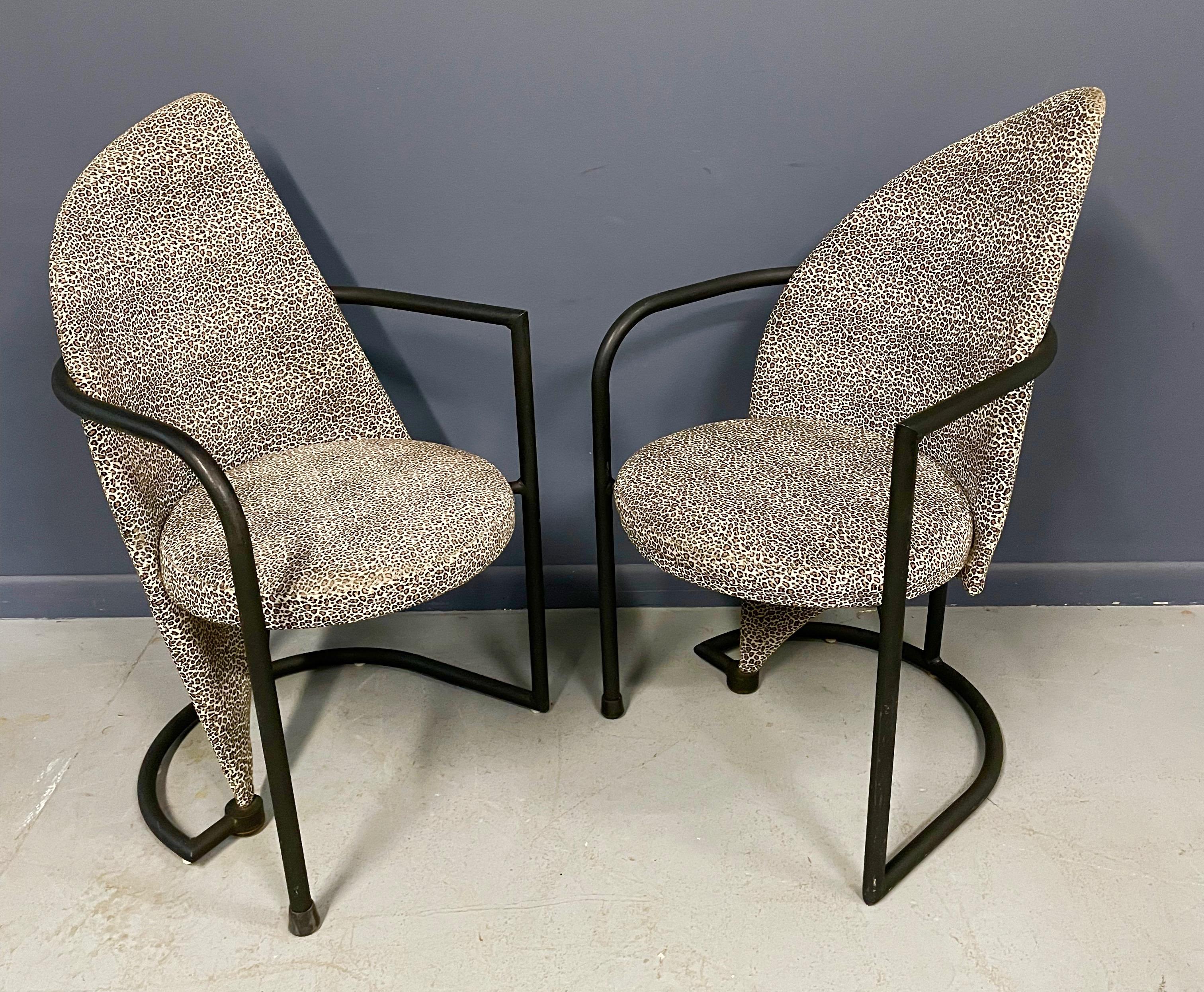 Post Modern Set of Eight Dining Chairs in Iron and Cheetah Print by Cal Style 3