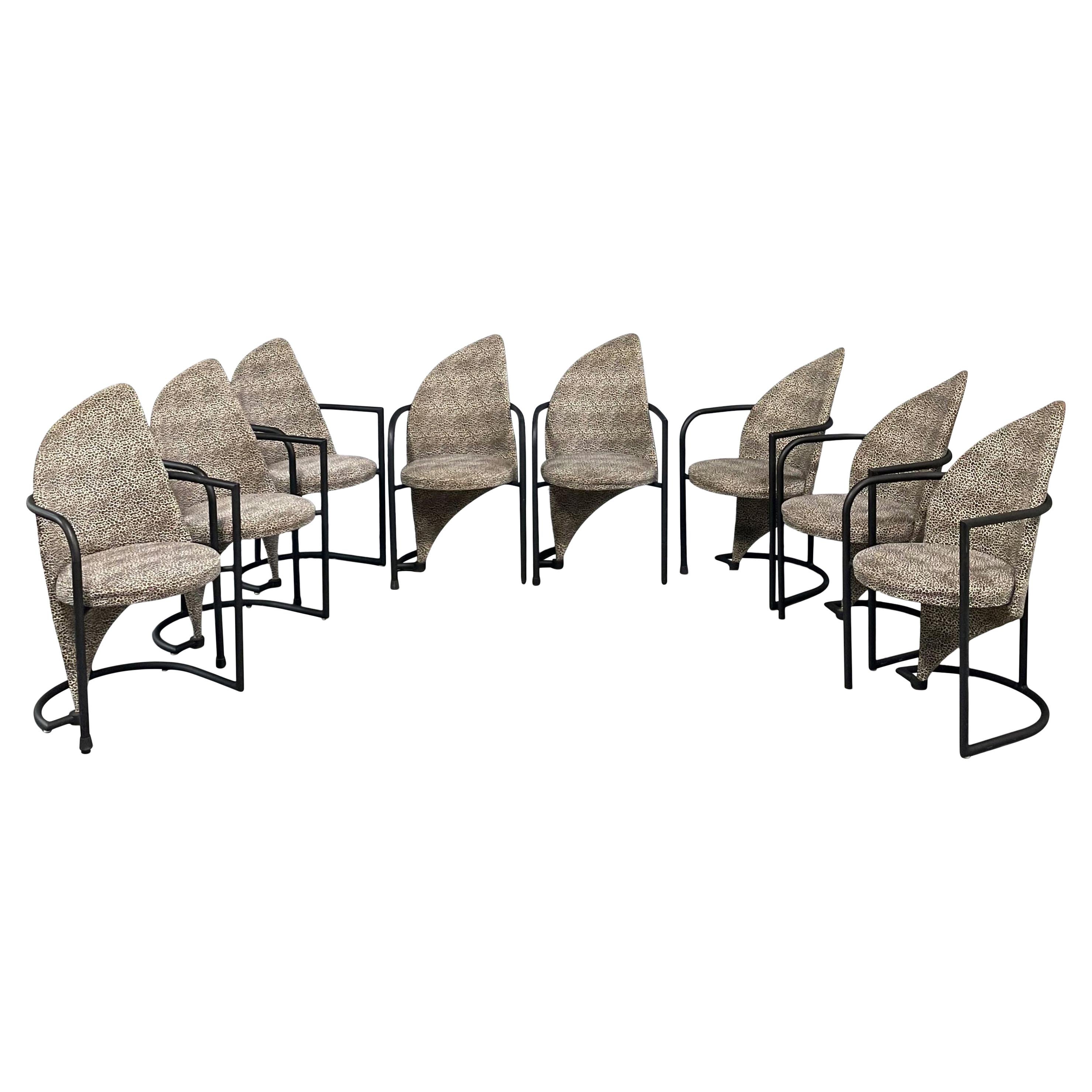 Post Modern Set of Eight Dining Chairs in Iron and Cheetah Print by Cal Style