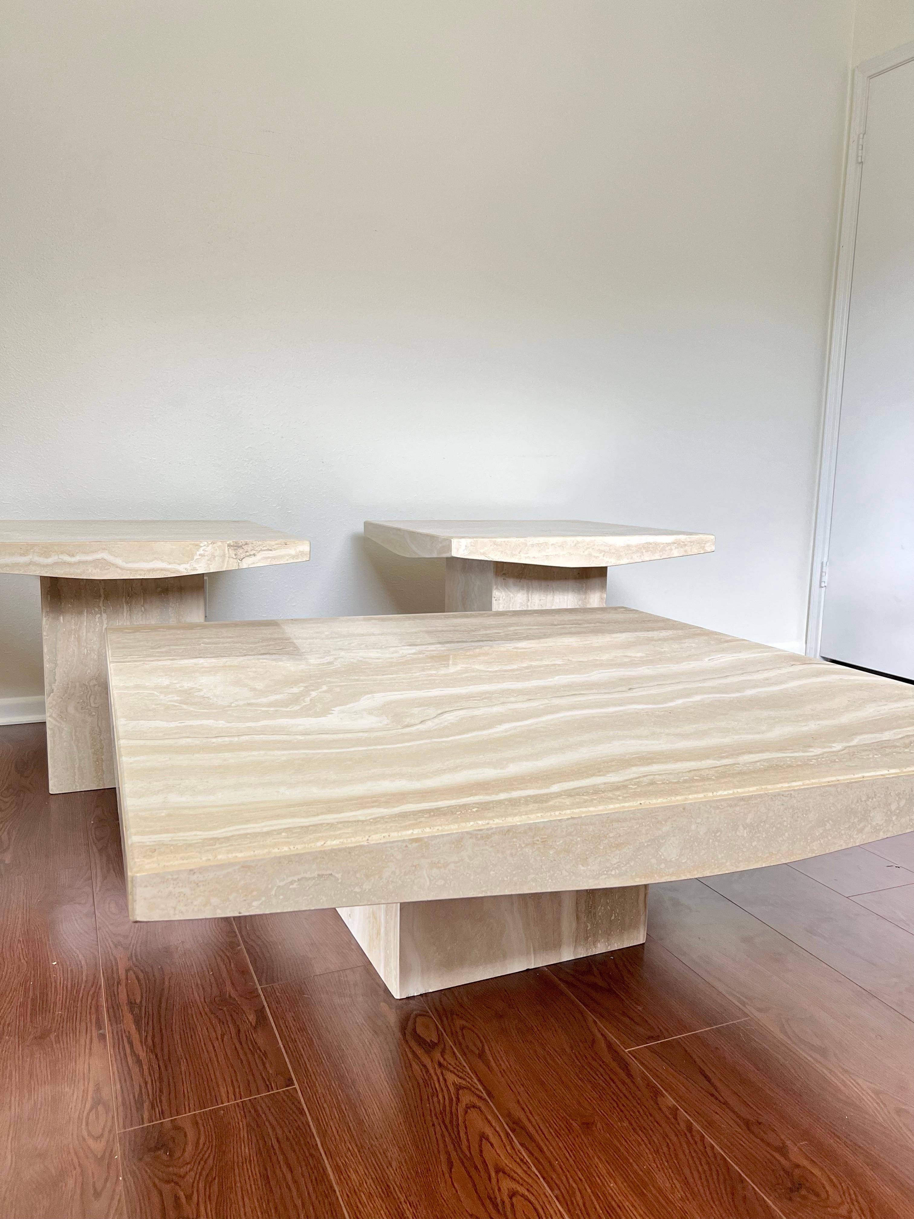 Post-Modern Post Modern Set of Italian Square Travertine Tables by Stone International