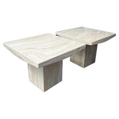 Post Modern Set of Italian Square Travertine Tables by Stone International