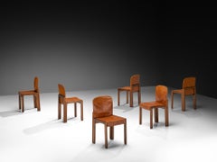 Postmodernes 6er-Set italienischer Esszimmerstühle aus Eschenholz mit Kunstlederbezug in Cognac