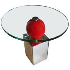 Post- Modern Side Table with a Red Lacquer Bowl Post- Modern Side Table with a Red Lacquer Bowl