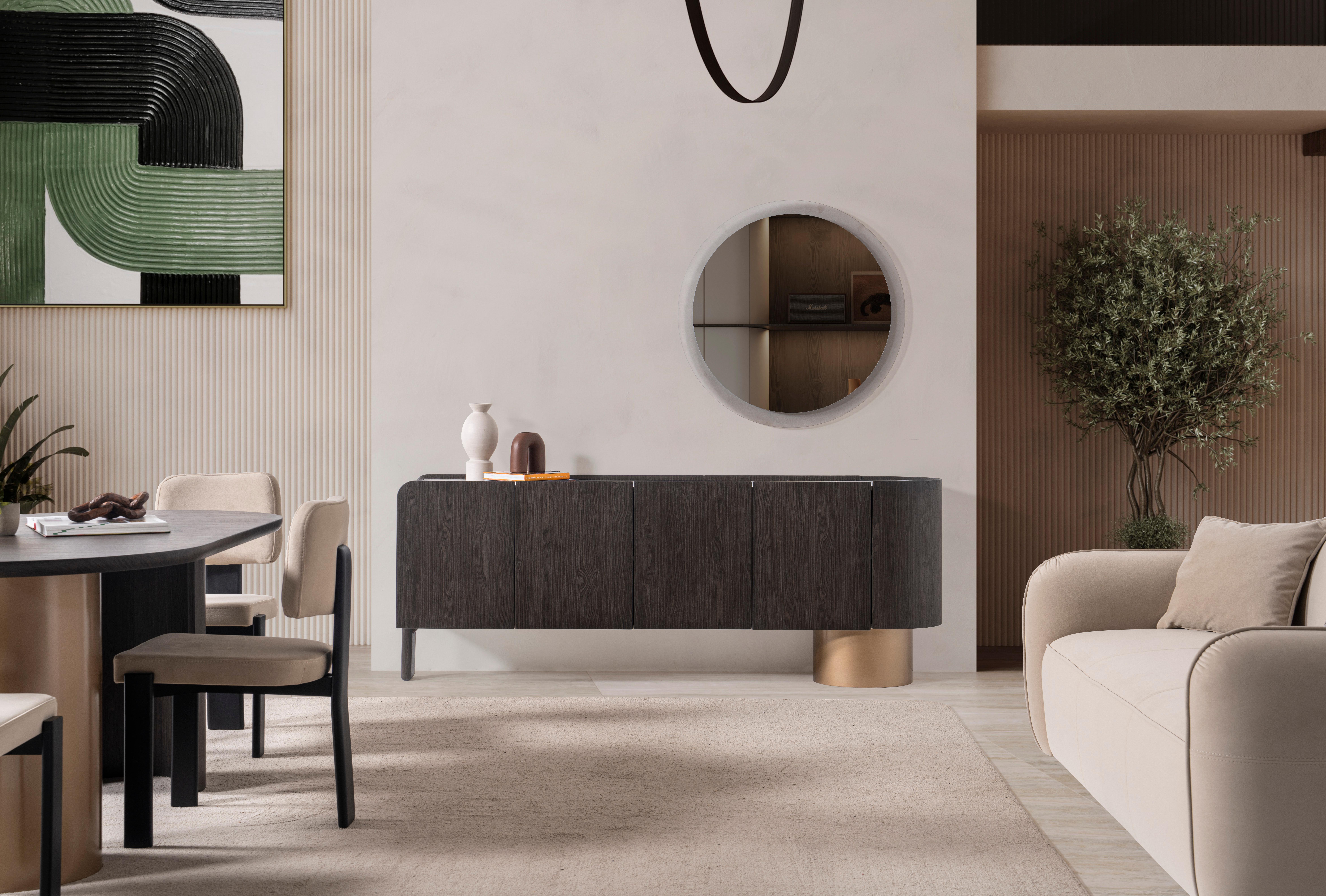 Bronzed Post Modern Sideboard - Oval Sideboard For Sale