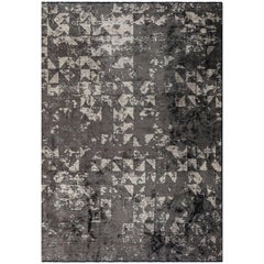 Post Modern Silver Gray Beige Abstract Rug with or without Fringe