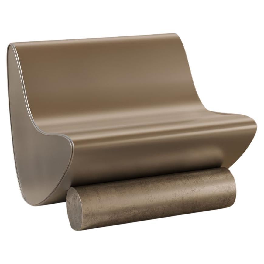 Silla de salón posmoderna "Vanguard" de cuero plateado y cromo
