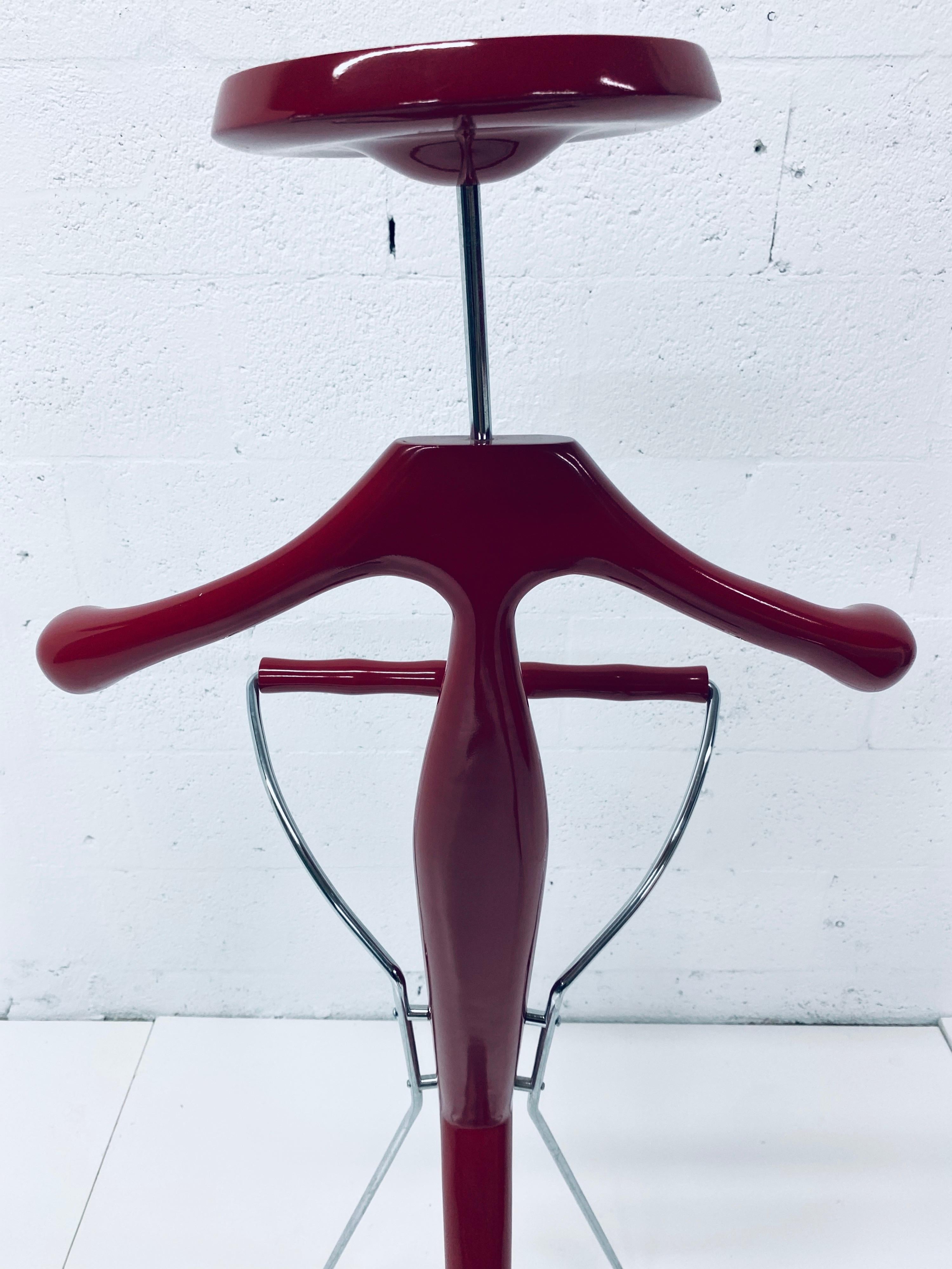 Postmodern Sir Bis Porada Red Lacquered and Chrome Unisex Valet Stand For Sale 3