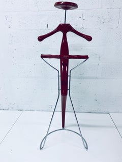 Postmodern Sir Bis Porada Red Lacquered and Chrome Unisex Valet Stand