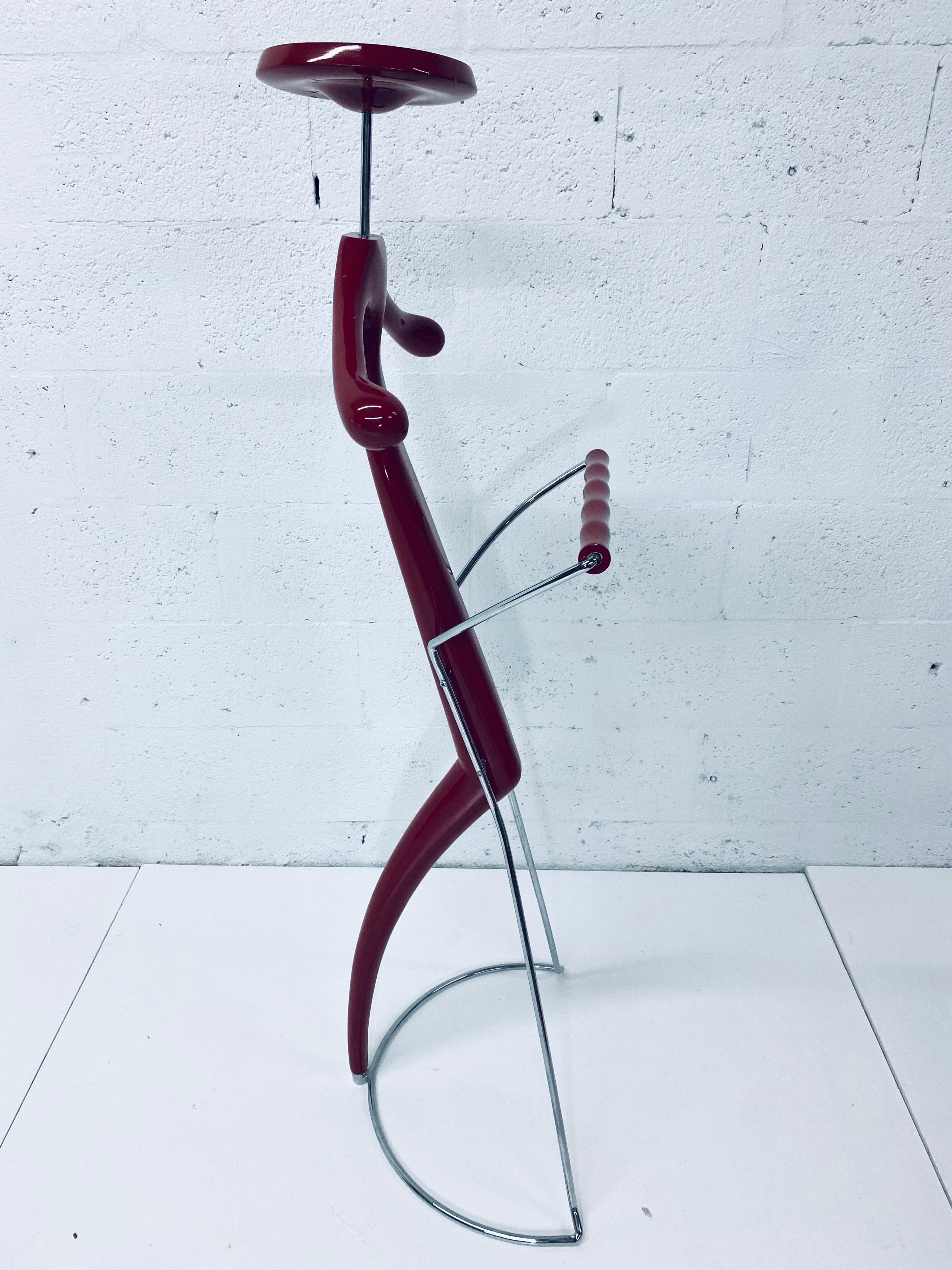 Post-Modern Postmodern Sir Bis Porada Red Lacquered and Chrome Unisex Valet Stand For Sale