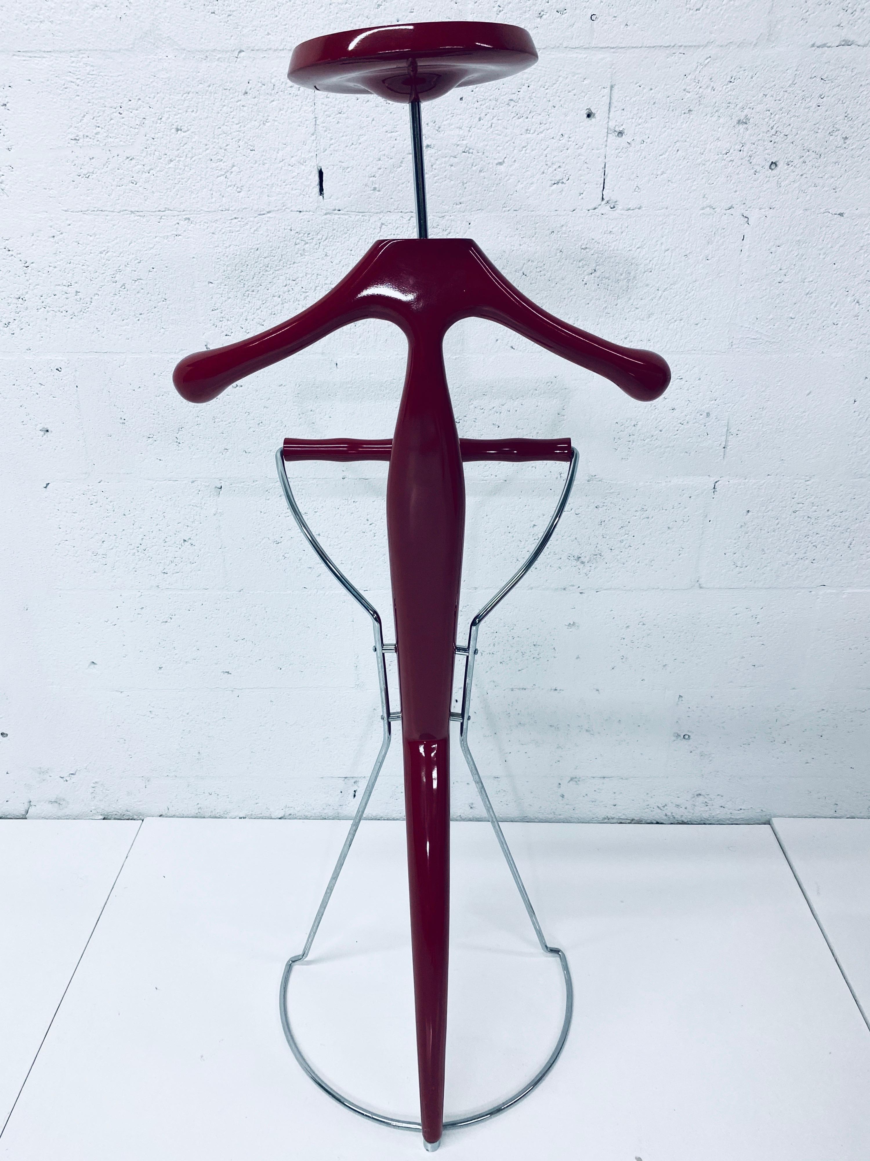 Italian Postmodern Sir Bis Porada Red Lacquered and Chrome Unisex Valet Stand For Sale
