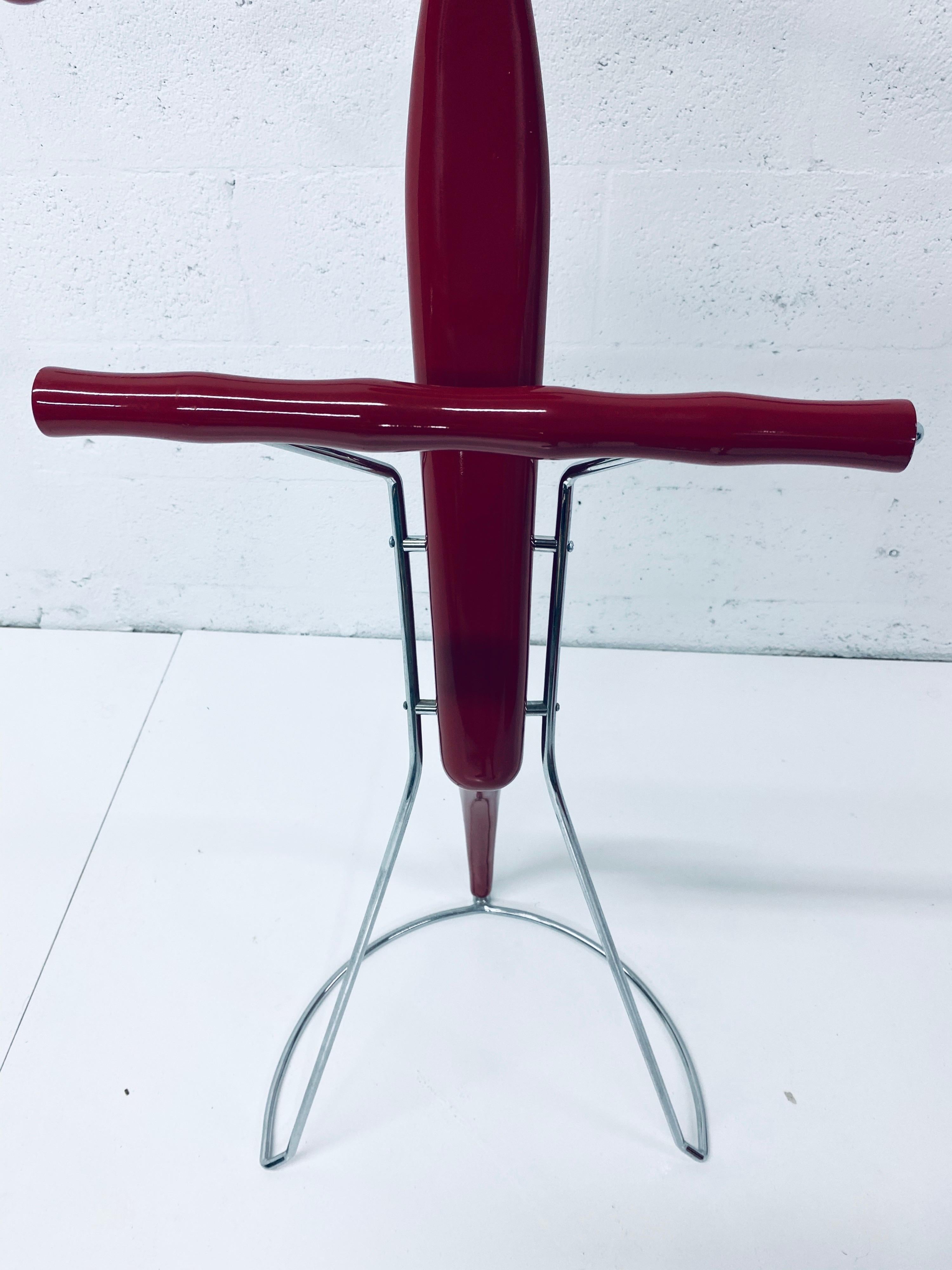 Postmodern Sir Bis Porada Red Lacquered and Chrome Unisex Valet Stand For Sale 2