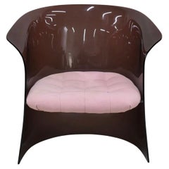 Post Modern Smoked curved sculpted Lucite Pink Barrel Chair