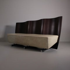 Post-modern sofa, wood and leather