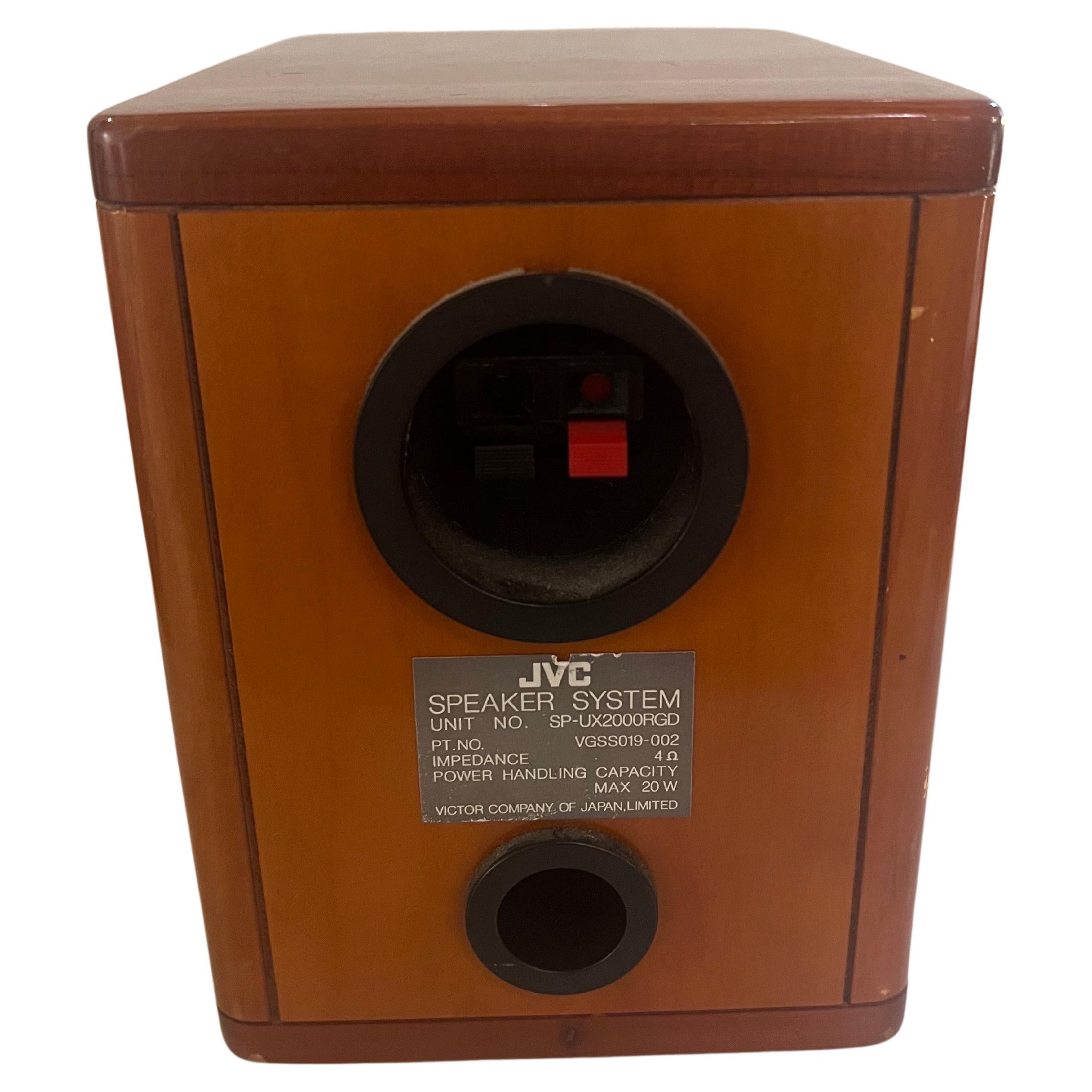 Pair of Post Modern Solid Cherry & Mahogany Small JVC Bookcase Speaker Japan In Good Condition In San Diego, CA