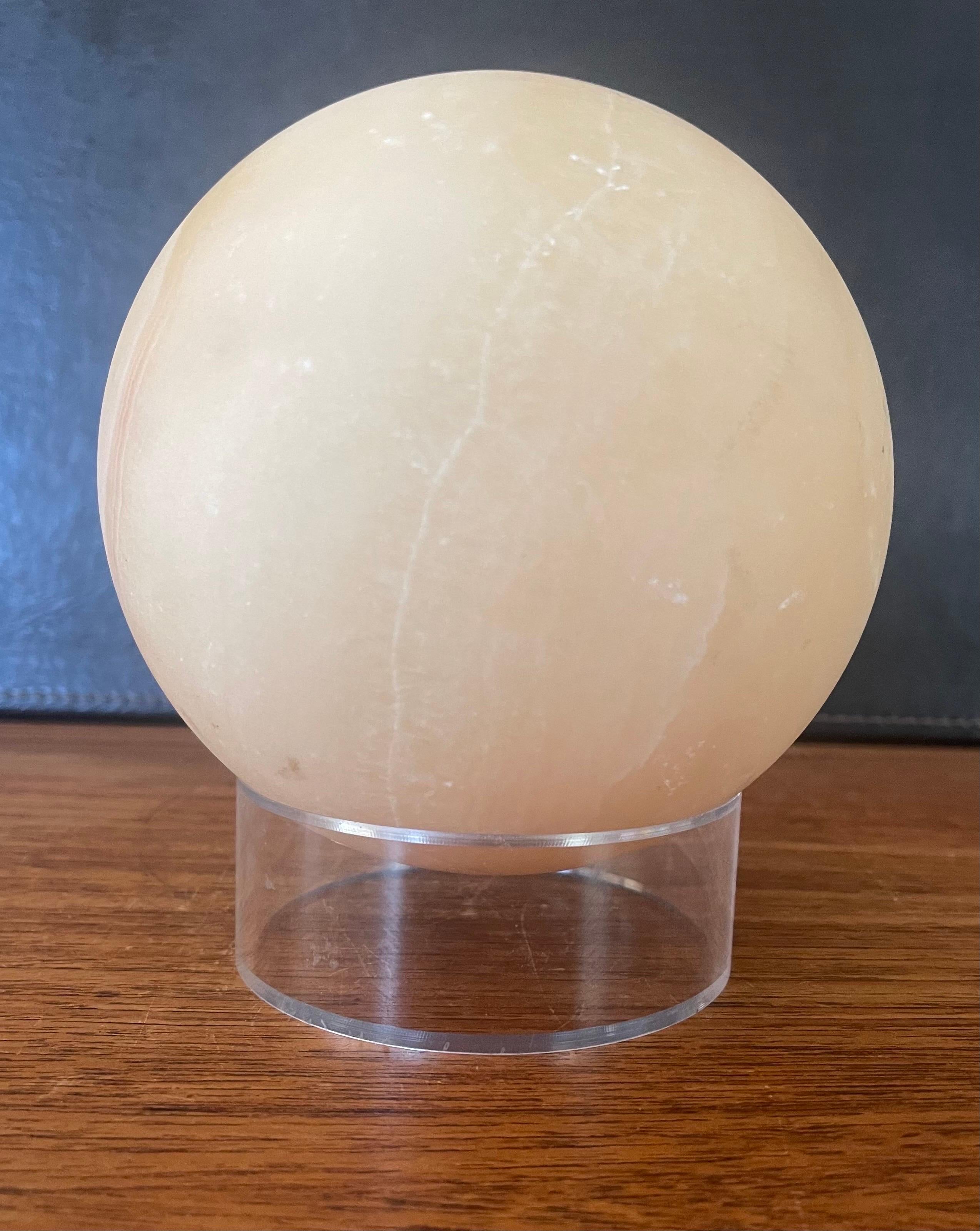 Post-Modern Solid Travertine Sphere on Lucite Base For Sale 5