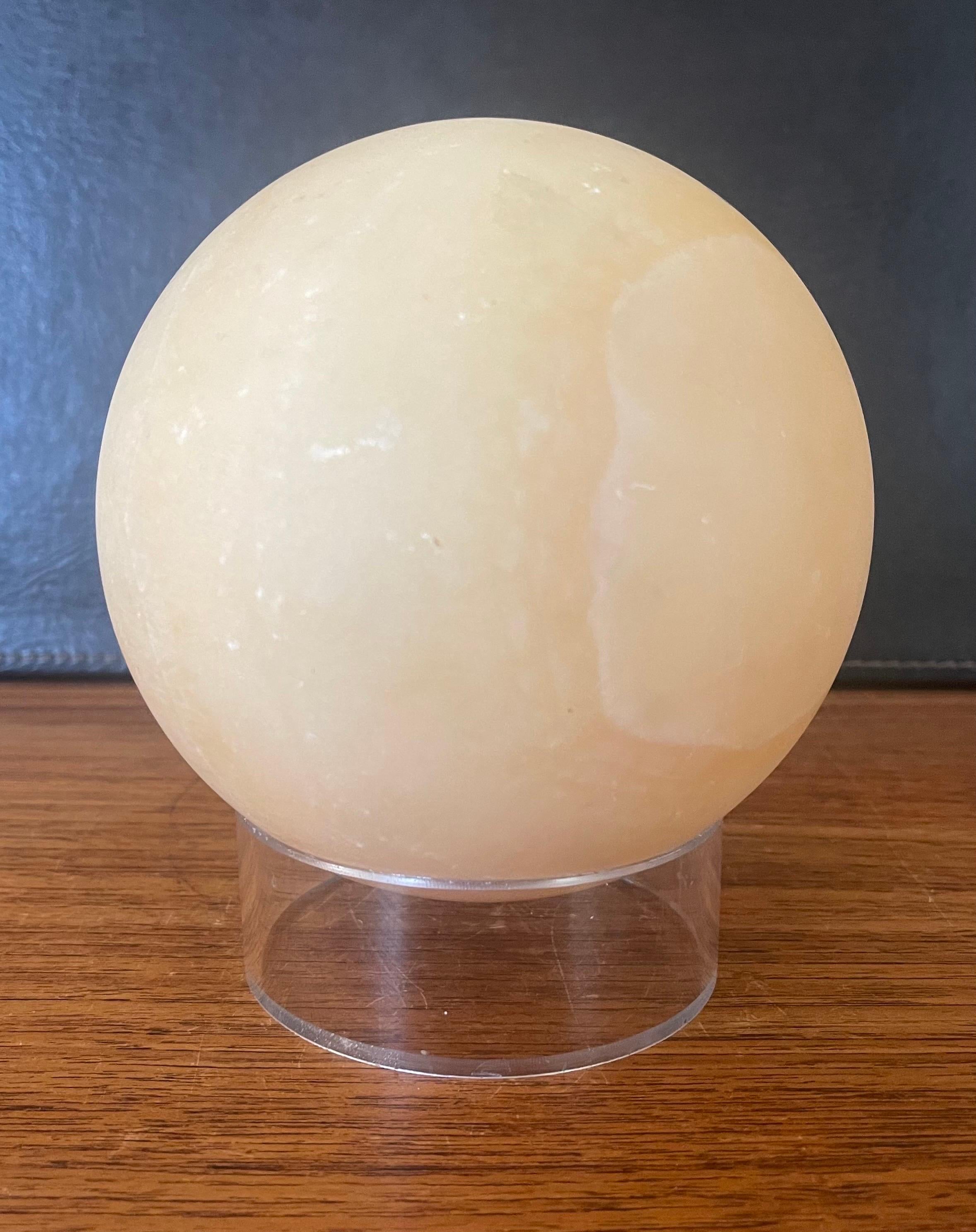 20th Century Post-Modern Solid Travertine Sphere on Lucite Base For Sale