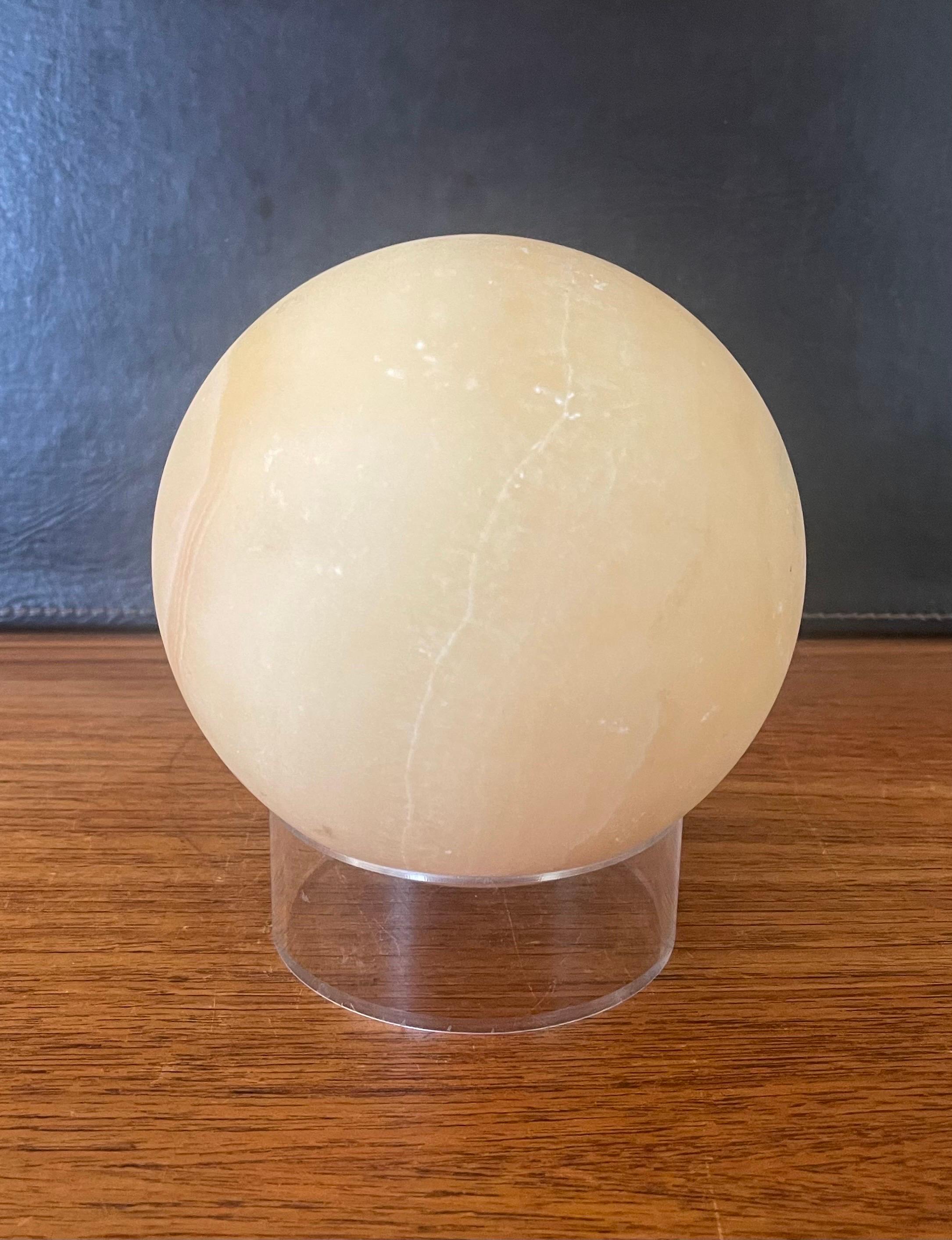 Post-Modern Solid Travertine Sphere on Lucite Base For Sale 2