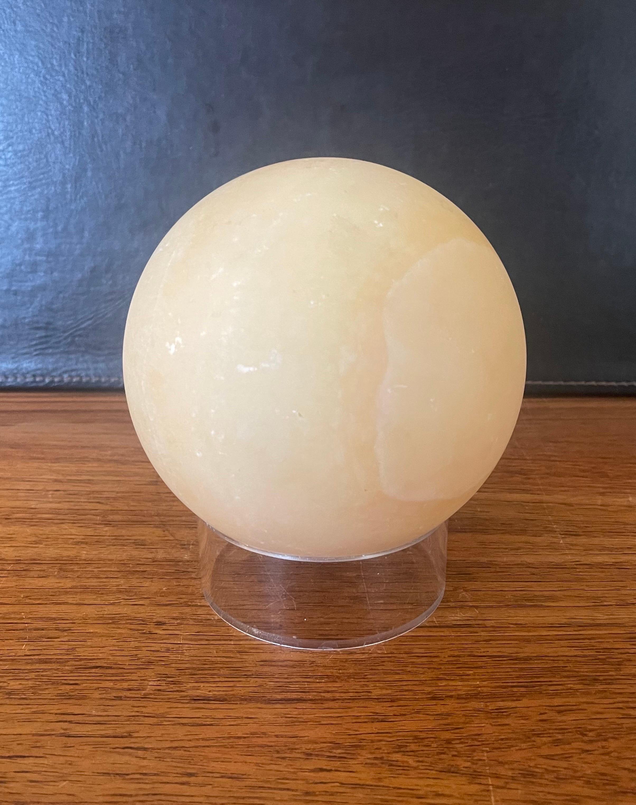 Post-Modern Solid Travertine Sphere on Lucite Base For Sale 3