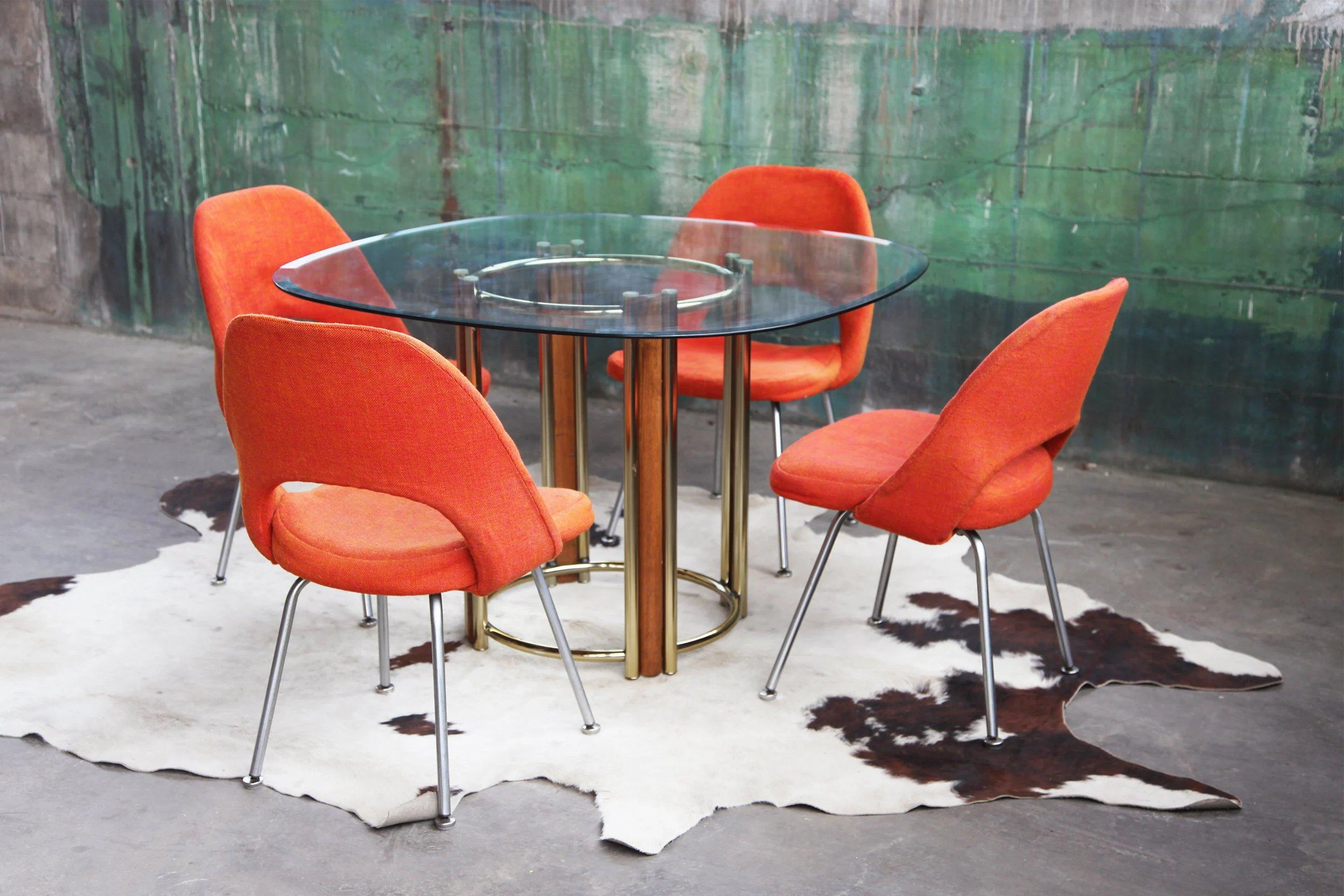 Post Modern Solid Wood, Brass and Beveled Glass Dining / Dinette Table-- 2 Piece 1