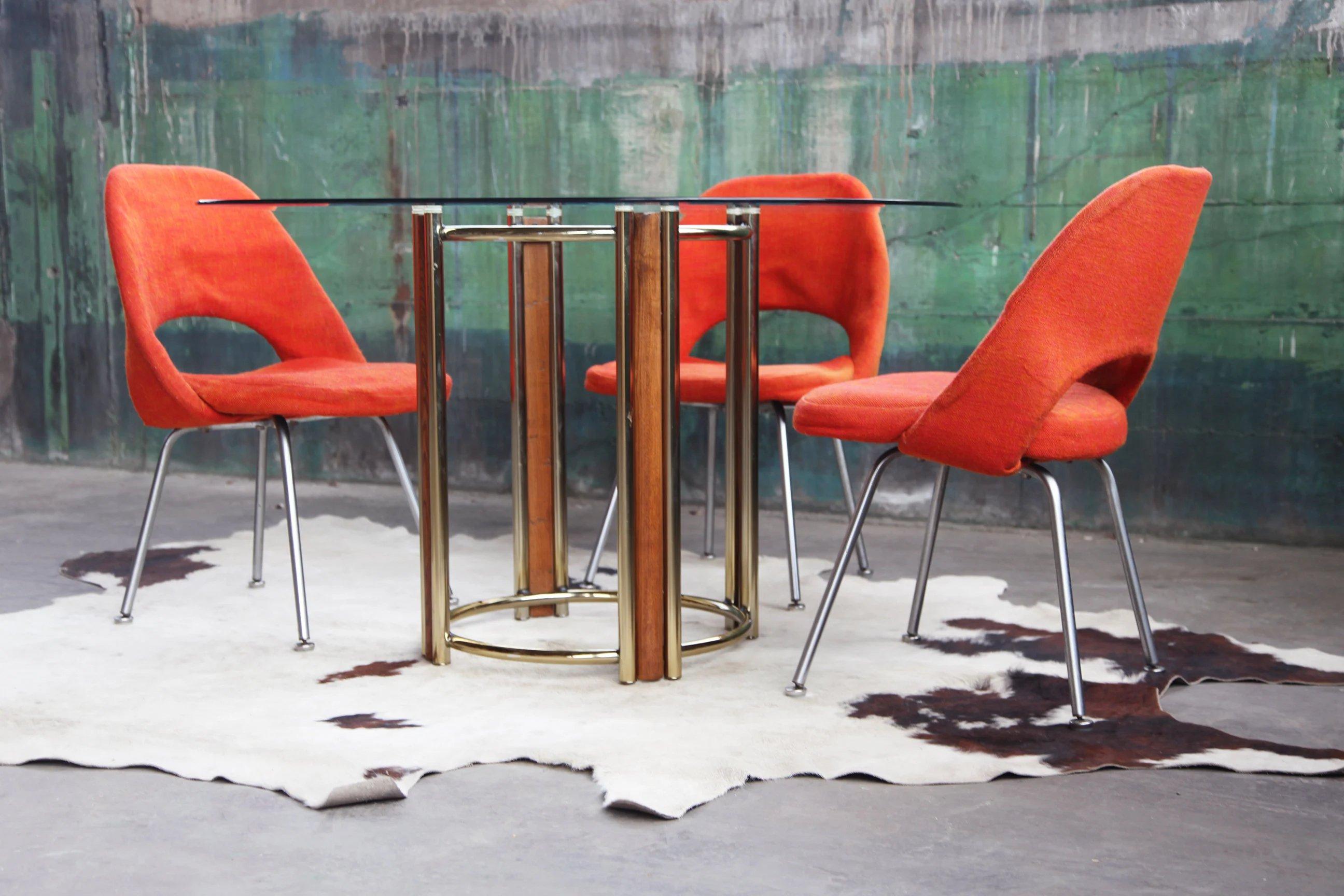 Post Modern Solid Wood, Brass and Beveled Glass Dining / Dinette Table-- 2 Piece 4