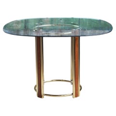 Post Modern Solid Wood, Brass and Beveled Glass Dining / Dinette Table-- 2 Piece