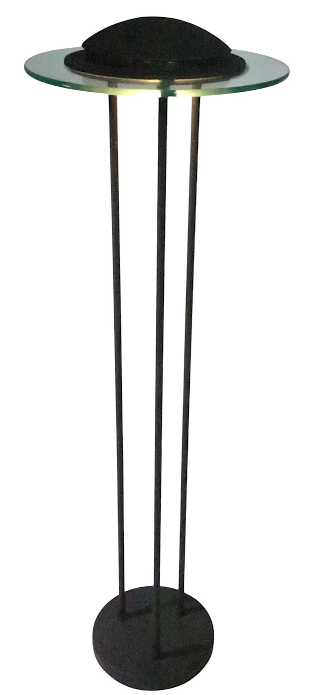 Metal Post Modern Sonneman for Boxland Holland Saucer Floor Lamp c. 1980's For Sale