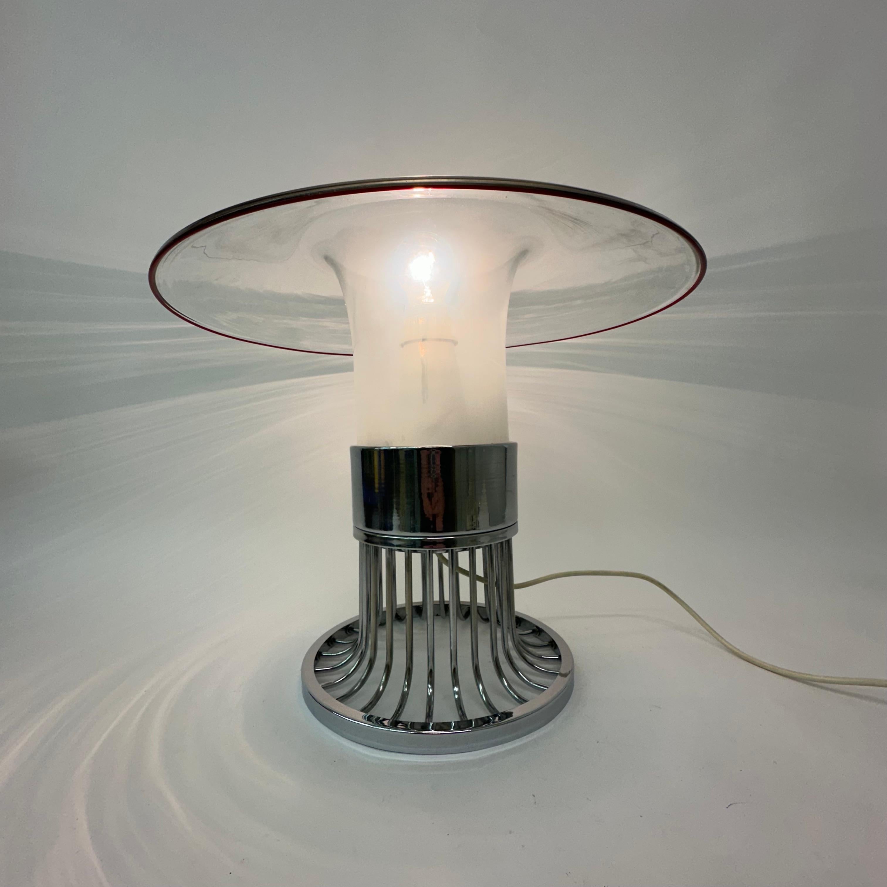 Post modern space age UFO glass table lamp , 1970s Italy For Sale 4