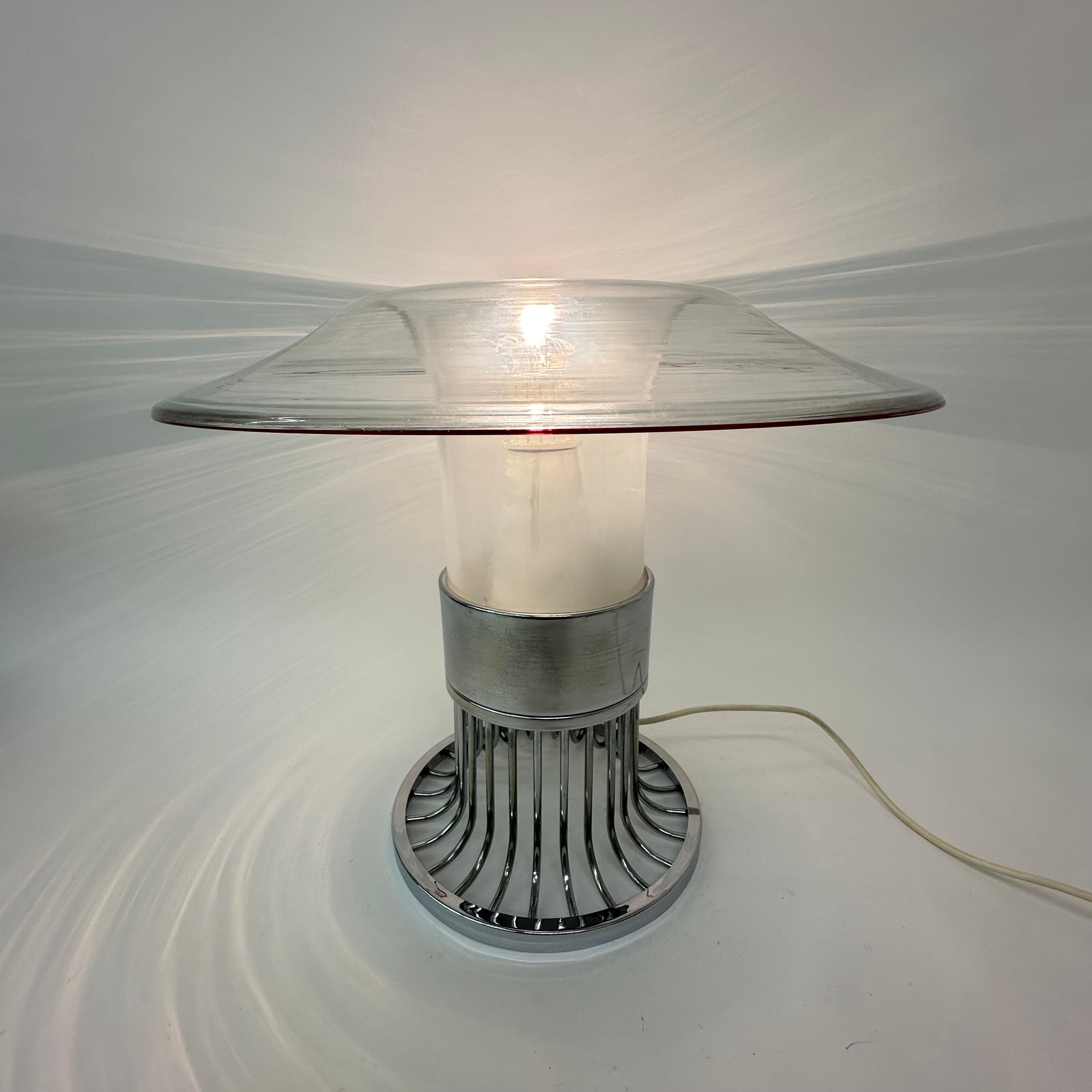 Post modern space age UFO glass table lamp , 1970s Italy For Sale 5